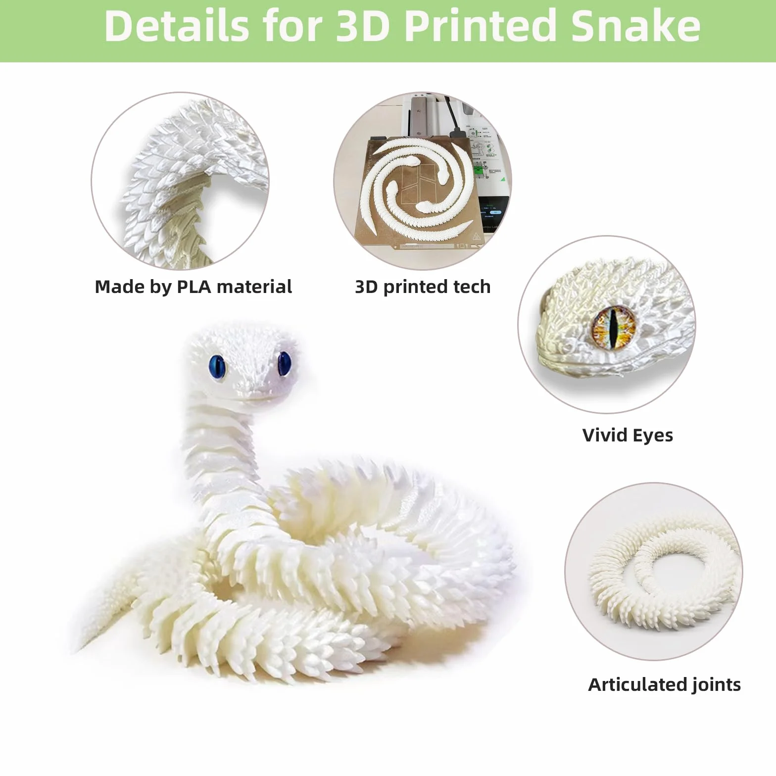 Serpent en Oeuf 3D Imprimé 12", Jouet Fidget Articulé, Décoration Pâques Maison