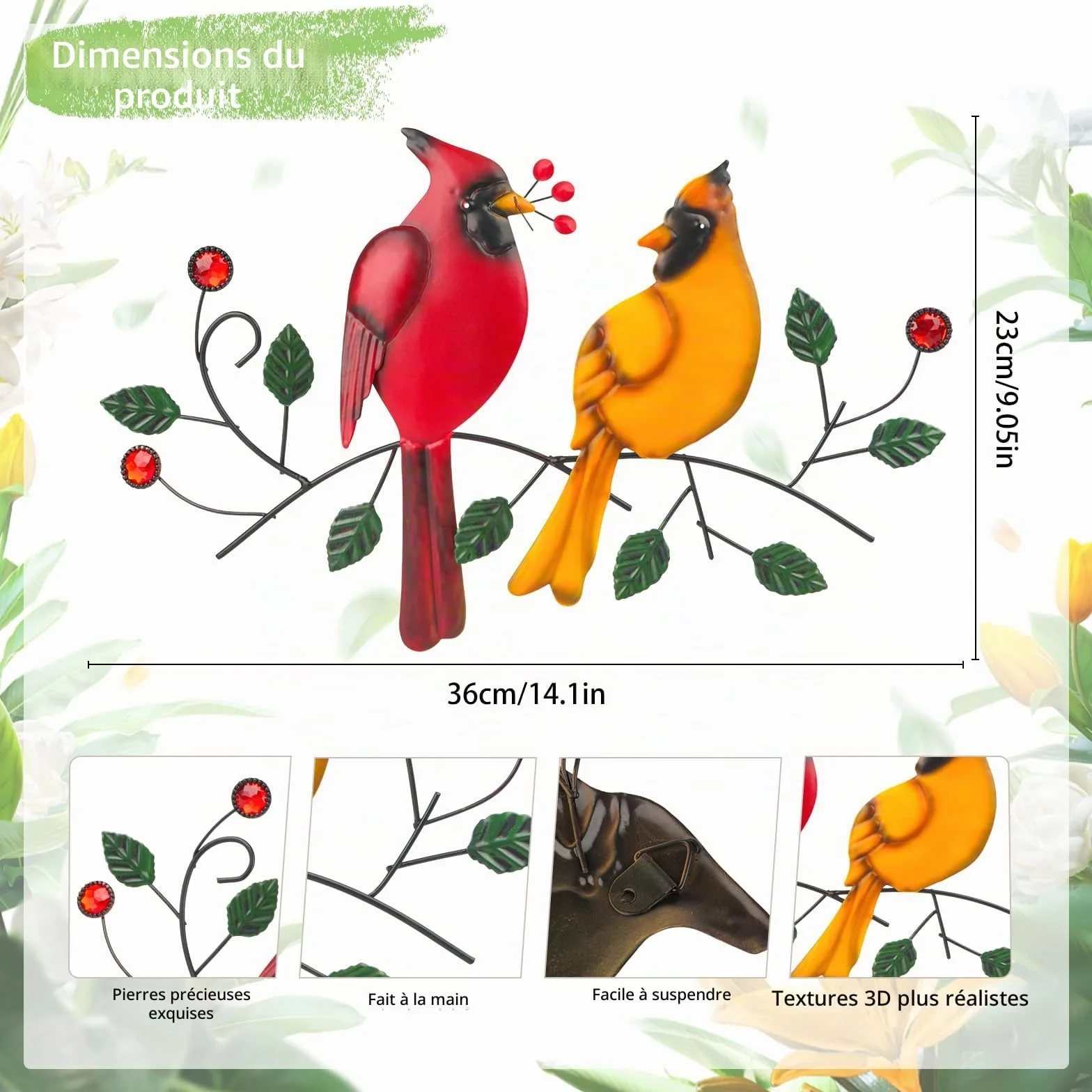 YiYa Décoration Murale en Métal Oiseau Moderne pour Jardin Salon Terrasse