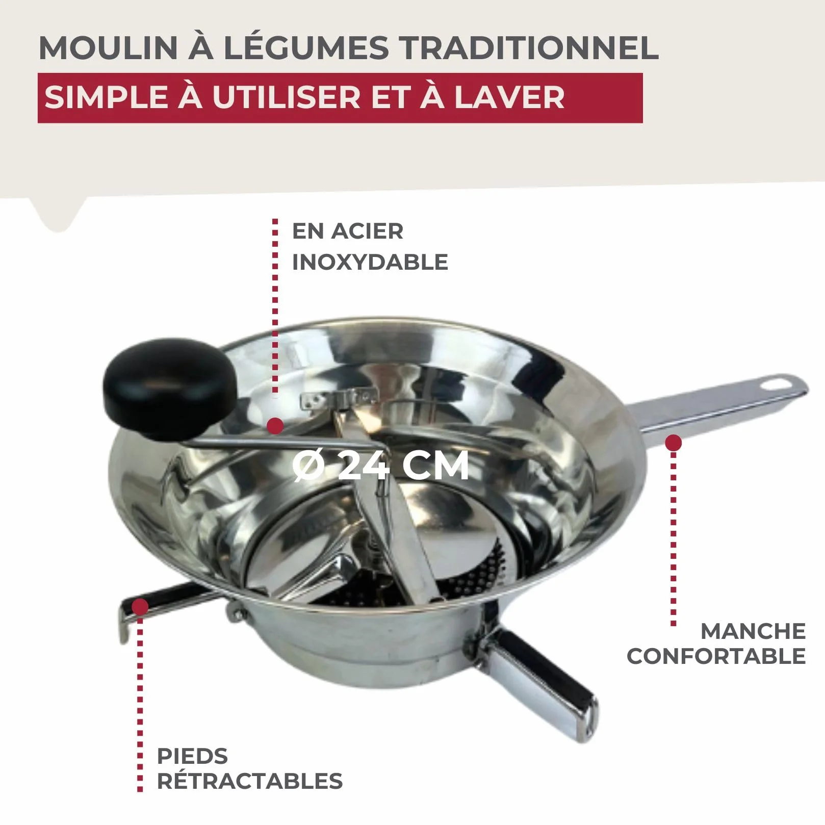 Fackelmann Moulin à légumes inox 24 cm