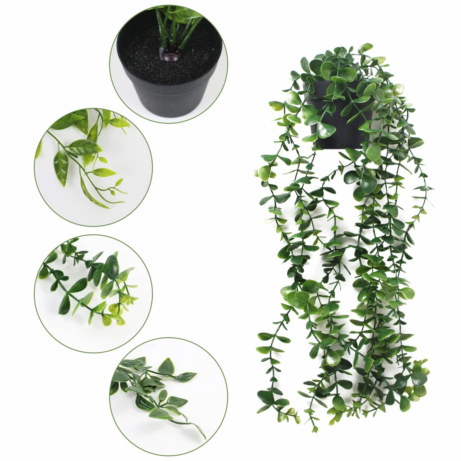 Plante Artificielle Tombante, 3 Pcs Vert avec Pots, Lierre Artificielle Fausse Plante pour Décoration Intérieure Extérieure