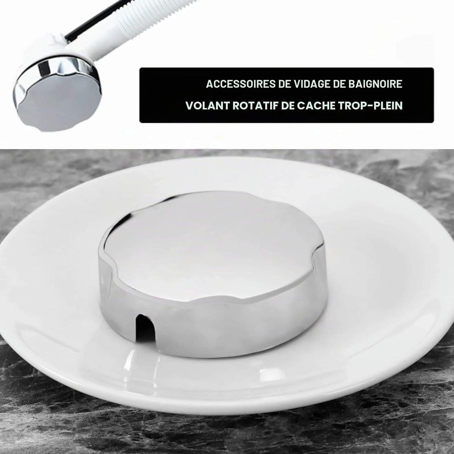 Bouchon de Baignoire Universel en Alliage d'Aluminium Chromé, Couvercle de Trop-Plein Pop-Up