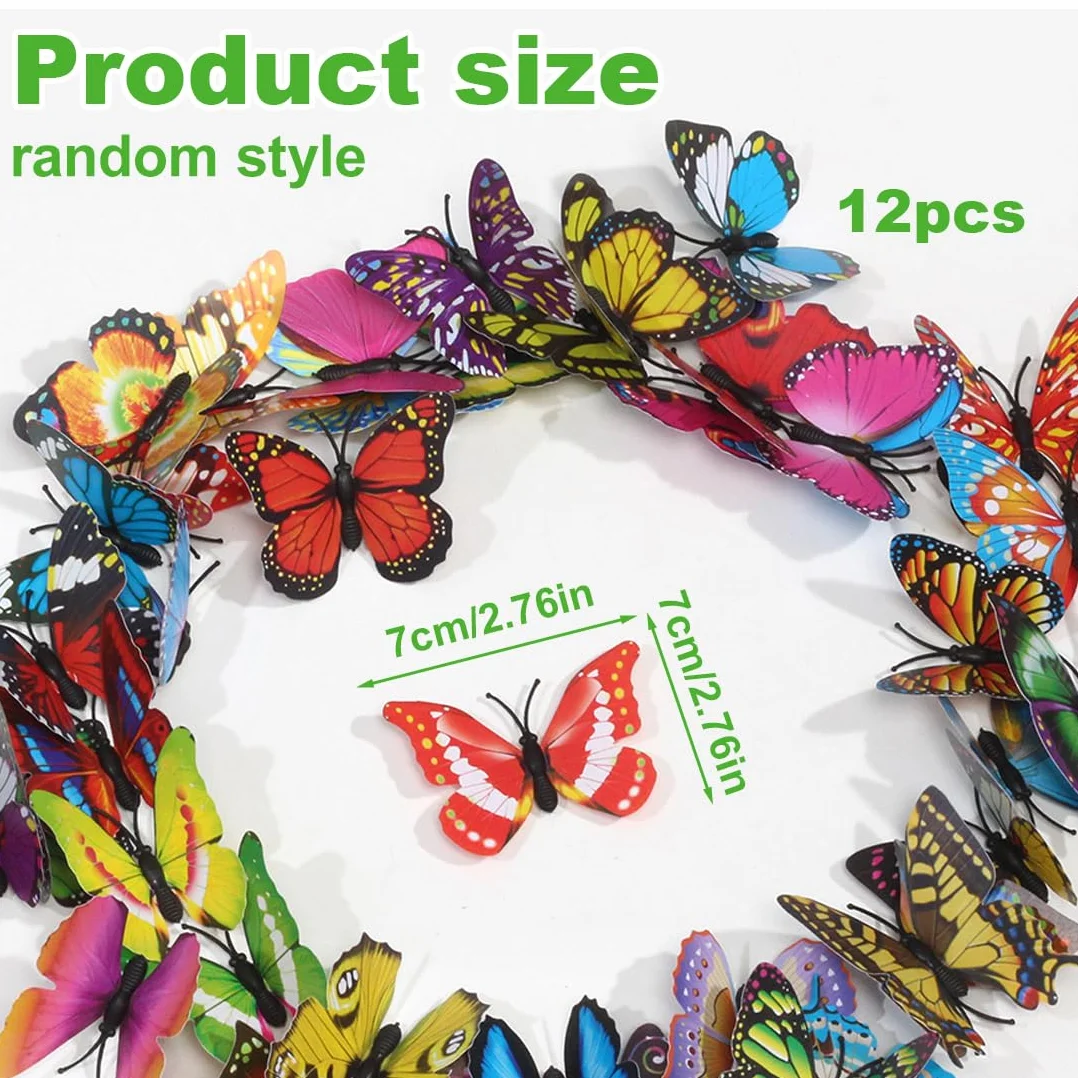 Papillon en PVC 12 pièces Décorations murales extérieur intérieur jardin adhésif double face