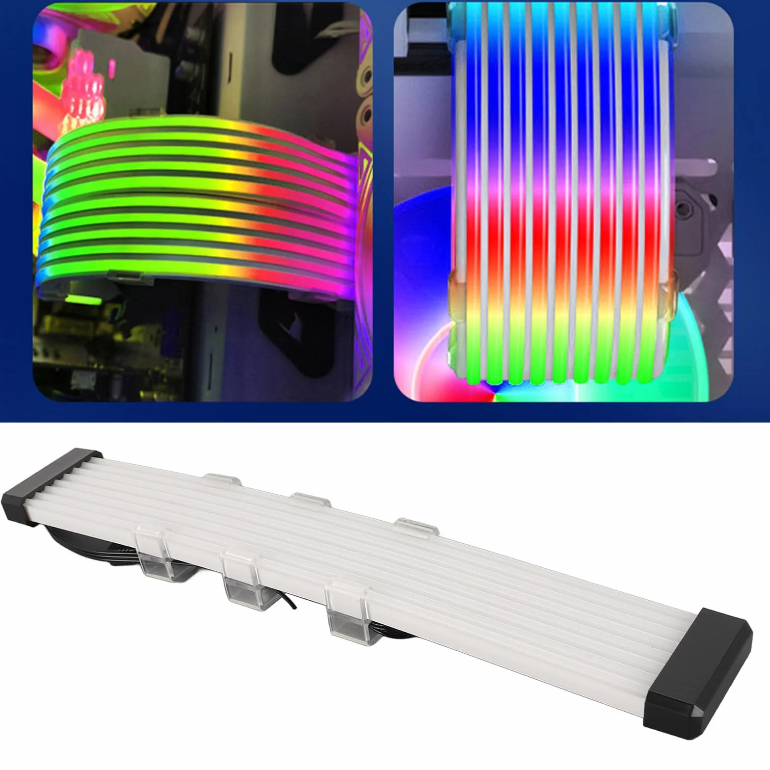 Kabel Zasilacza ARGB, Kabel ARGB PC do Przedłużacza Zasilania Płyty Głównej, 5V 3-pinowy, Zginany Silikonowy Przedłużacz Zasilania ARGB do Procesora (X8 Flat (dla pojedynczego