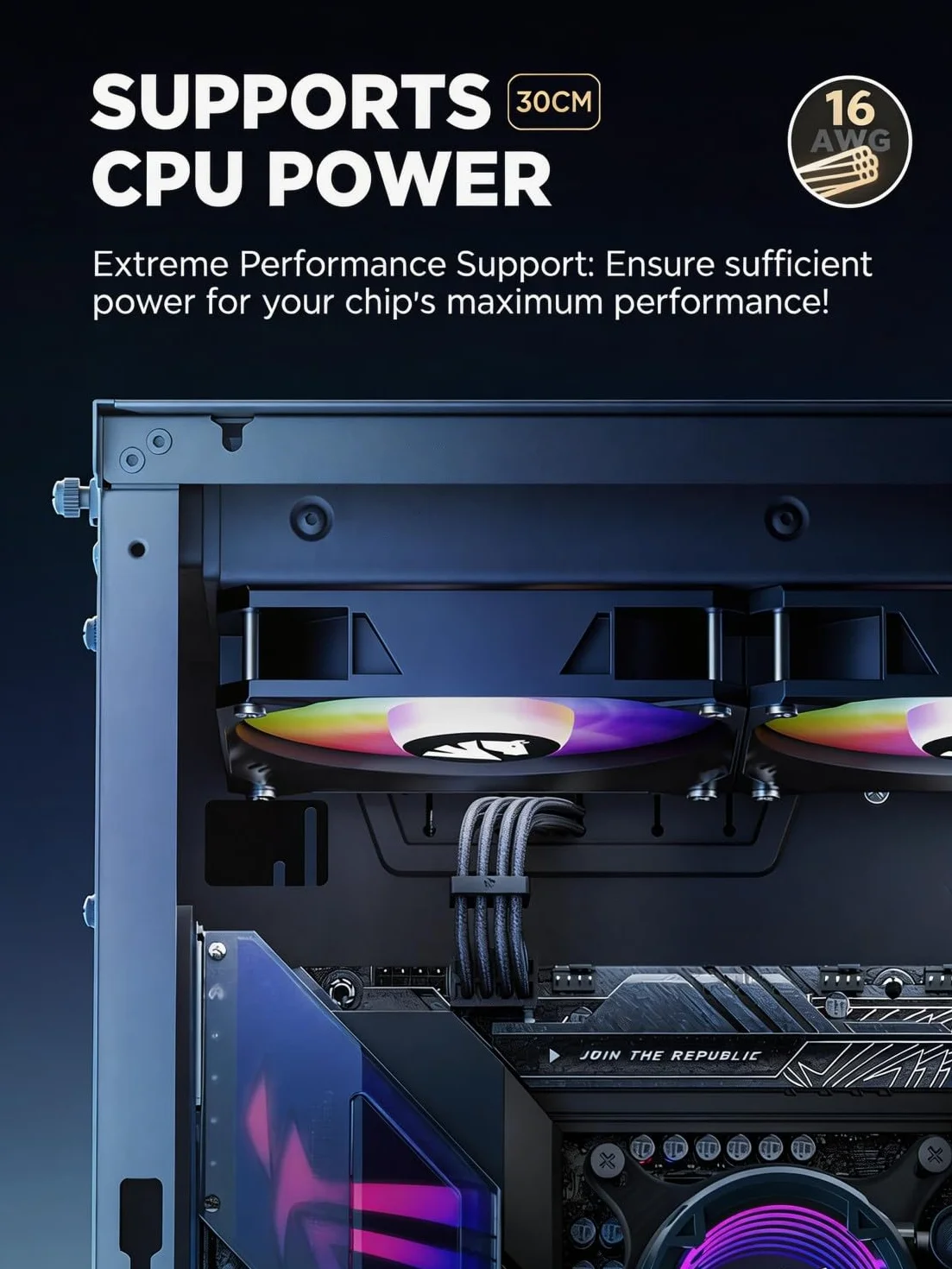 AsiaHorse Przedłużacz kabla PSU, Zestaw kabli w osłonie PC dla GPU/CPU, Przedłużacze kabli zasilających 18AWG z grzebieniami kablowymi, 24PIN/(6+2) PIN/(4+4) PINi, 30CM, Czarny