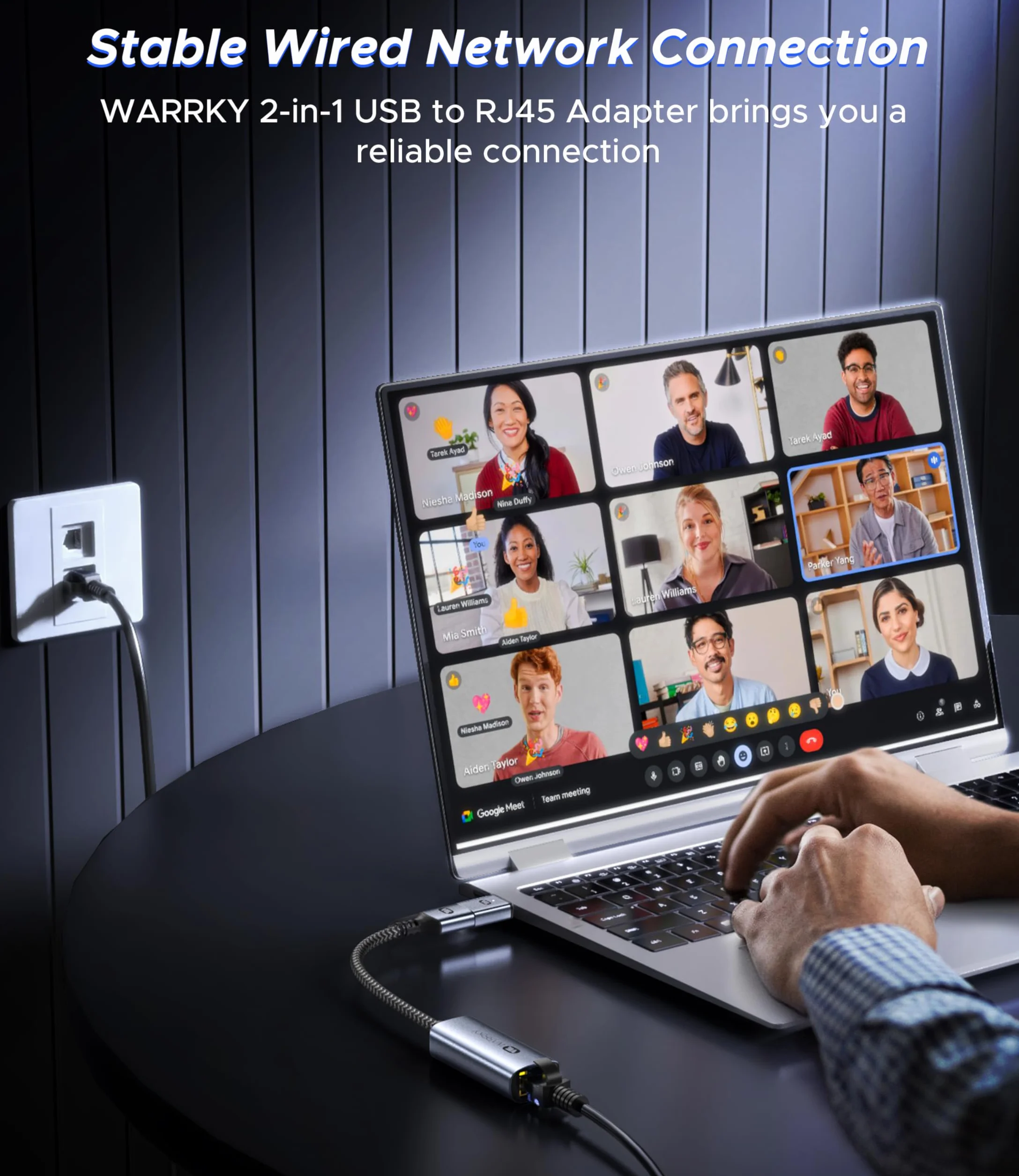 WARRKY Adaptateur USB Ethernet 1Gbps 2-en-1 USB 3.0 USB-C vers RJ45 LAN