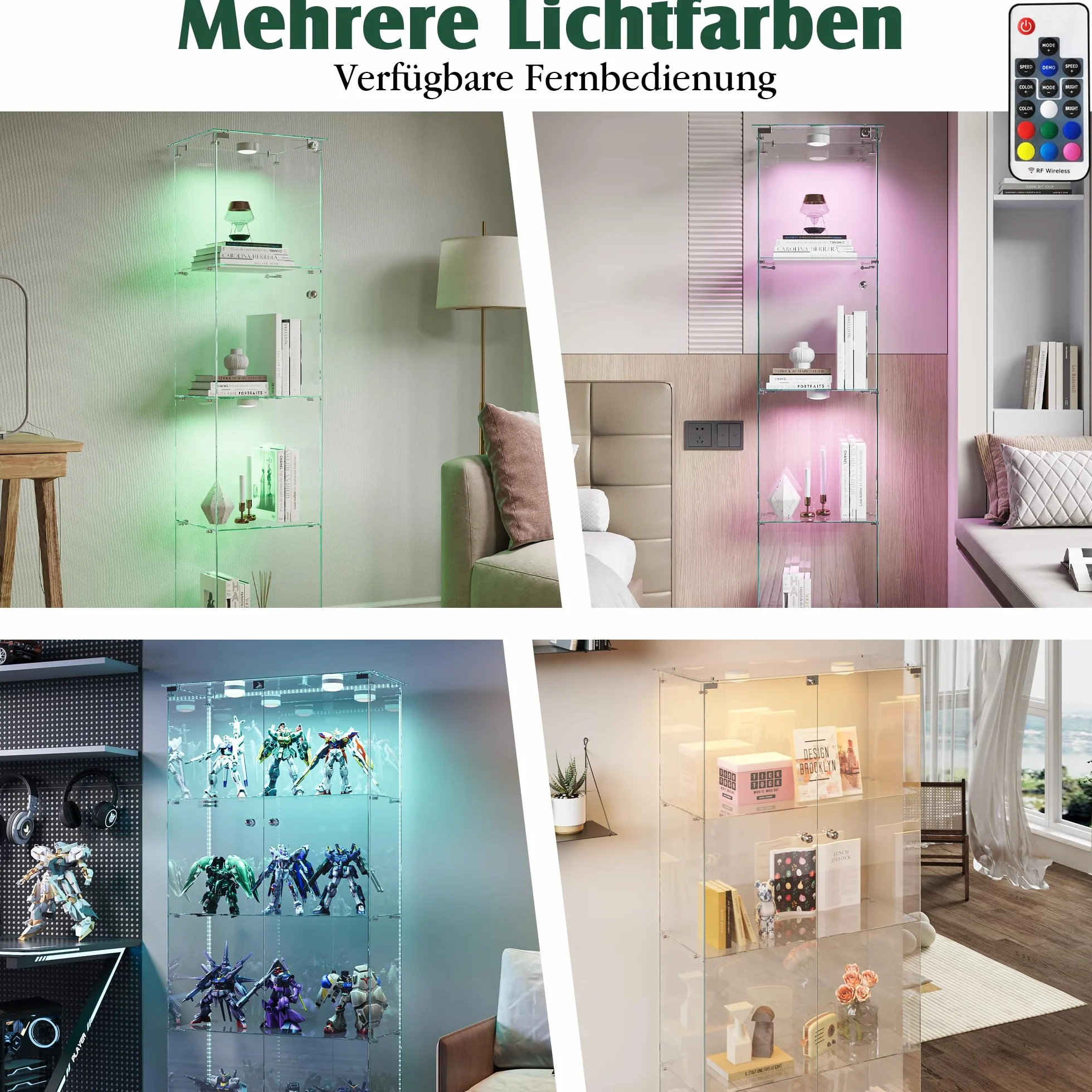 Meuble Vitrine Verre, Vitrine Verre 4 Layers Armoire Vitrineavec Serrure 163x35x39.8 cm VitrineVerre LED Vitrineen VerrePour Collection avec Porte Meuble VitrineSalon Transparent (Blanc A)