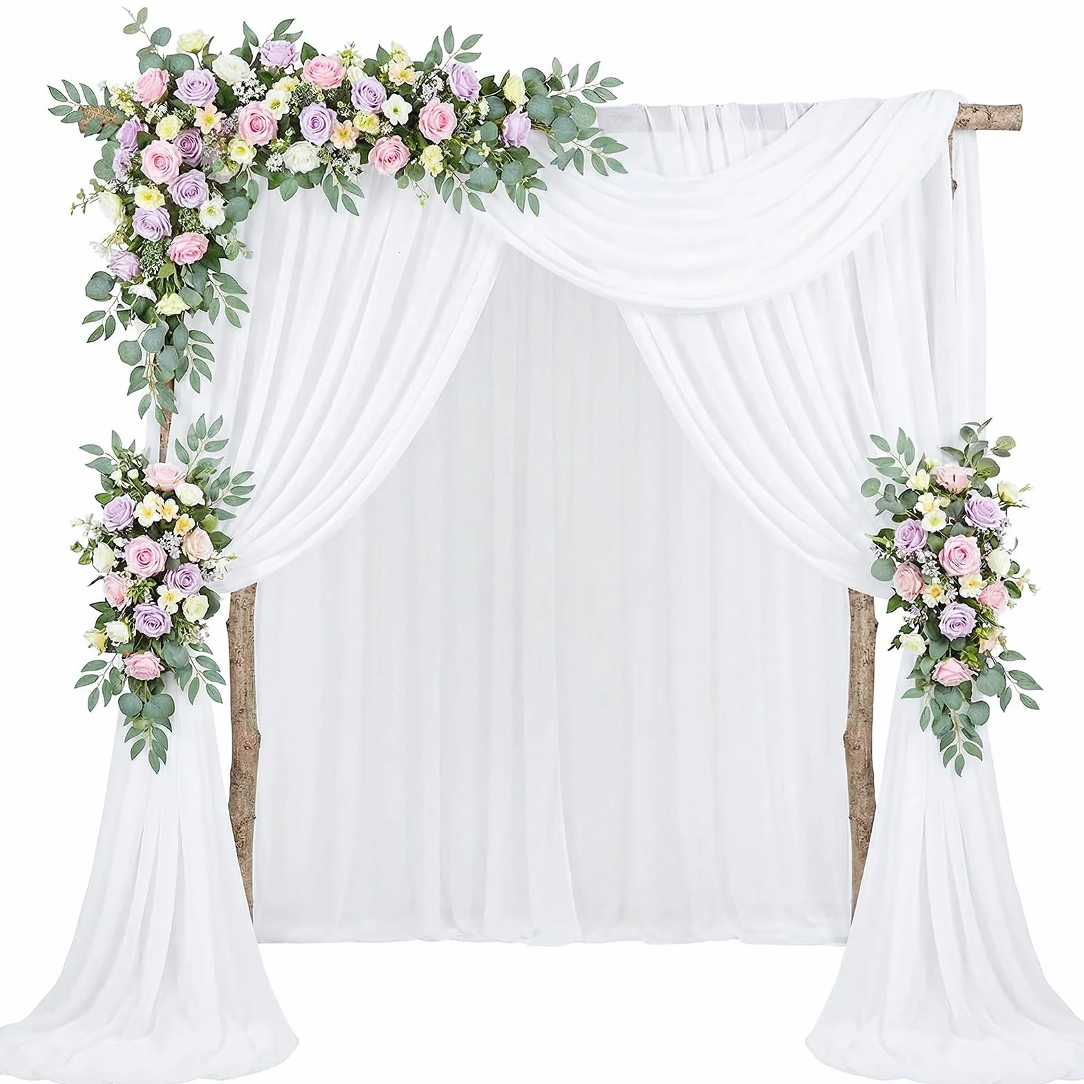Arche Tenture Mariage 160 x 1000 cm, Rideau en Tulle Blanc Voilage Drapé Transparent pour Décoration