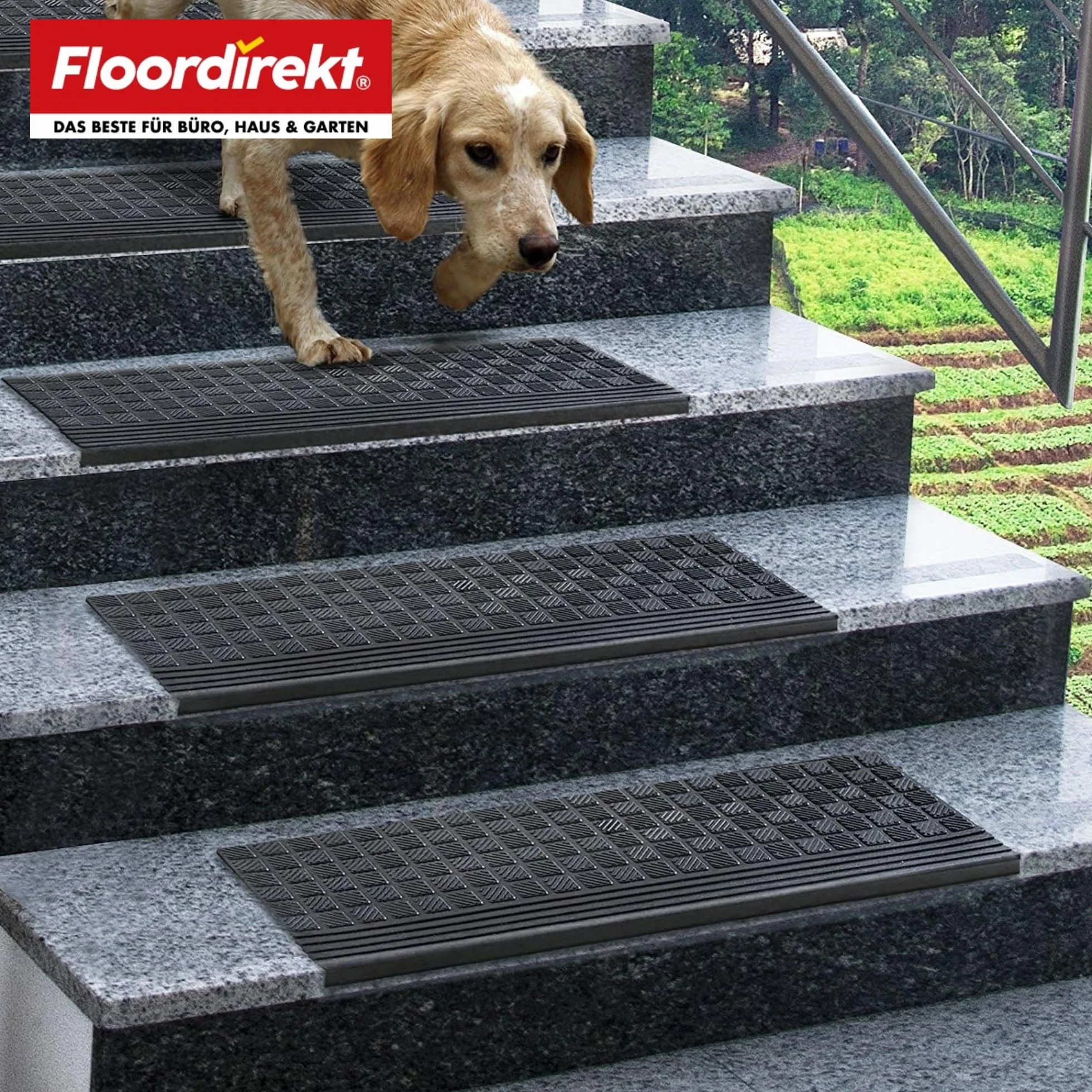 Tapis d'escalier en caoutchouc antidérapant Diamond 30 x 90 cm pour extérieur et intérieur