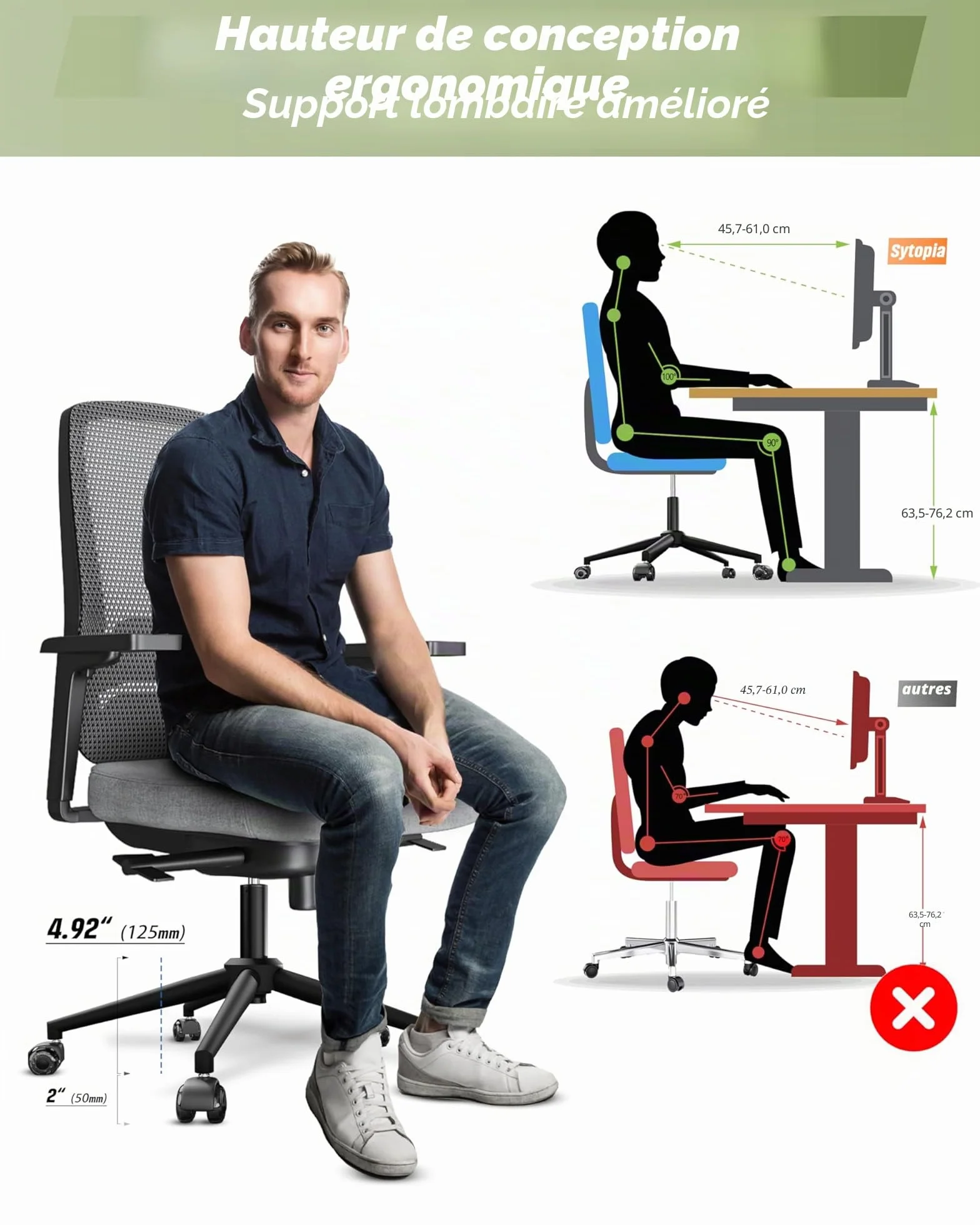Sytopia Pied de chaise de bureau avec roulettes - Base en métal universelle de 60 cm - Pour chaise pivotante et chaise de jeu - Charge maximale : 1180 kg - Kit complet
