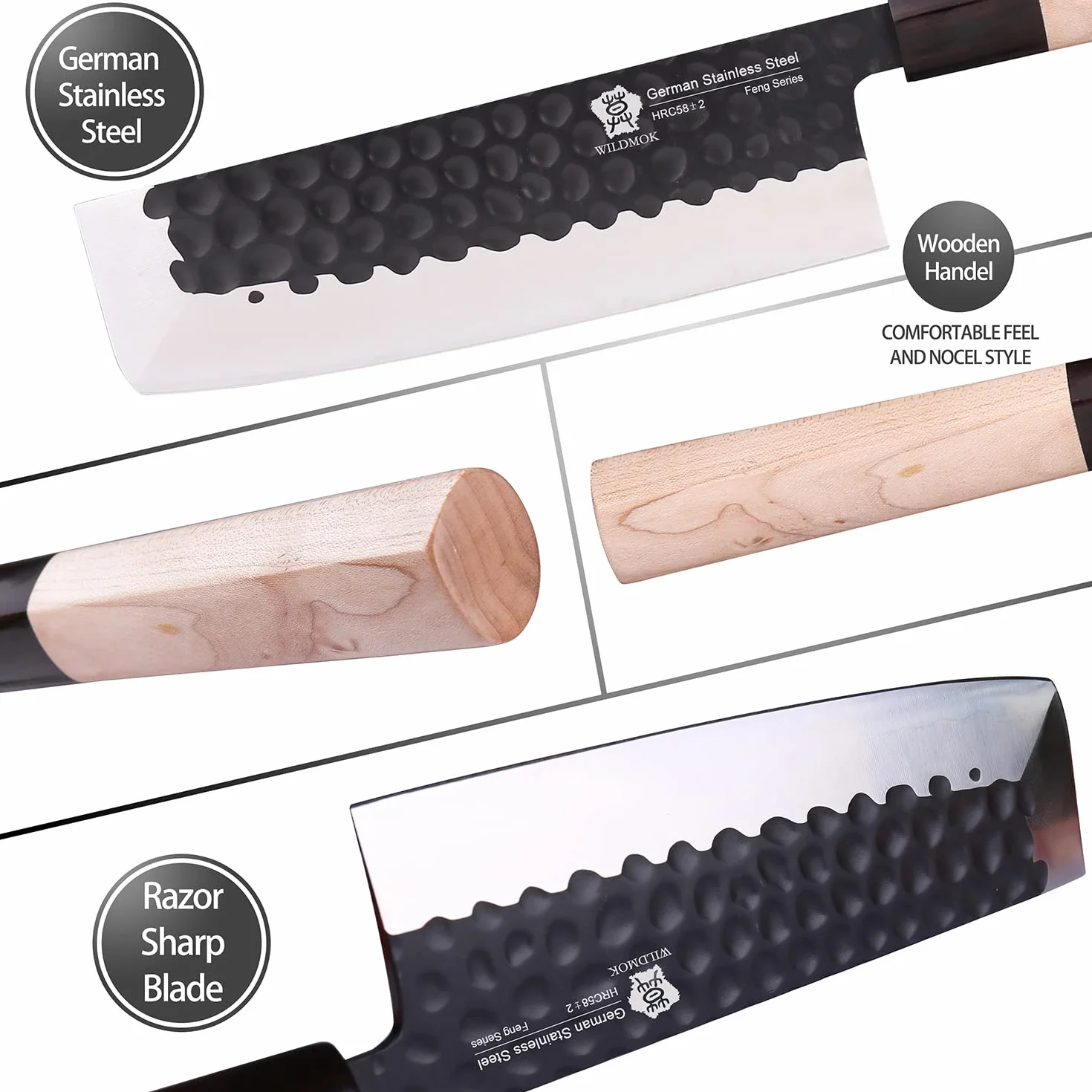 WILDMOK Couteau Nakiri 19.4 cm, Couteau à Légumes Allemand en Acier Inoxydable, Couteau de Chef Asiatique Usuba Pour Gaucher