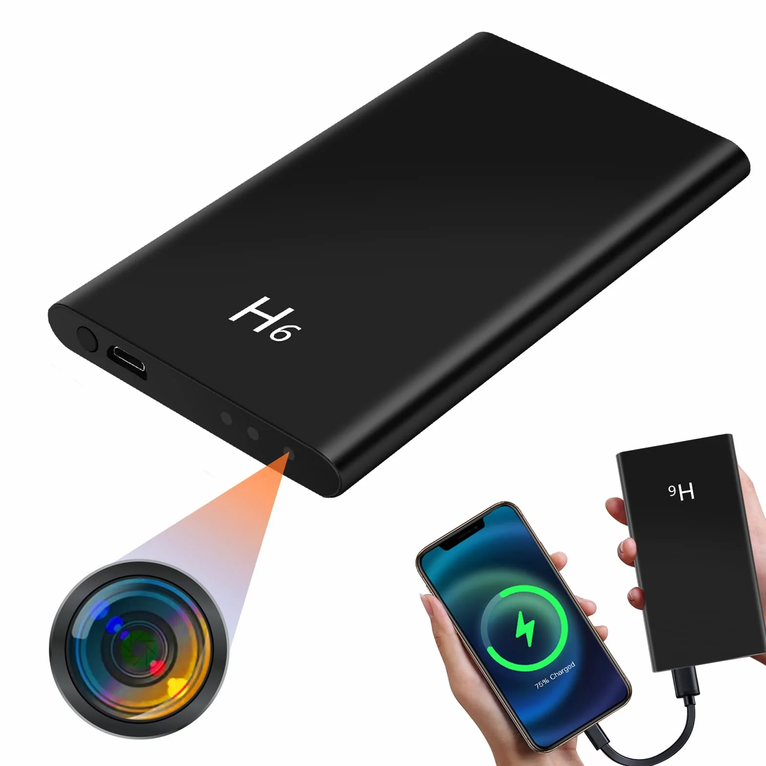 LXMIMI Powerbank kamera HD 1080p minikamera z powerbankiem 5000 mAh, przenośny powerbank, mała kamera z wykrywaniem grawitacji i automatyczną widocznością w nocy, obsługa 20 godzin nagrywania
