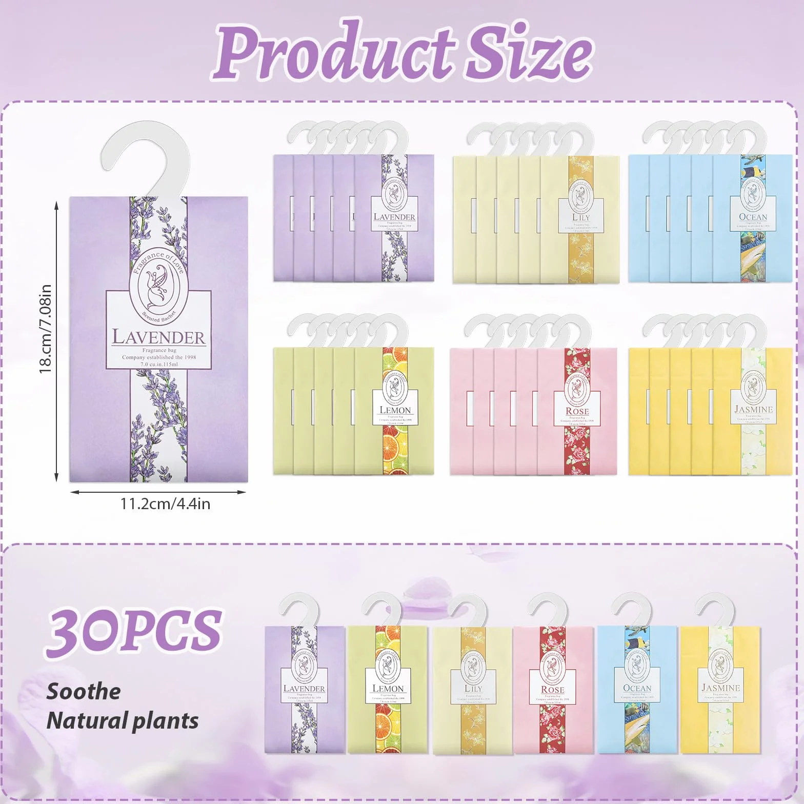 Sachets parfumés naturels anti-mites lot de 30 6 parfums désodorisants de garde-robe suspendus