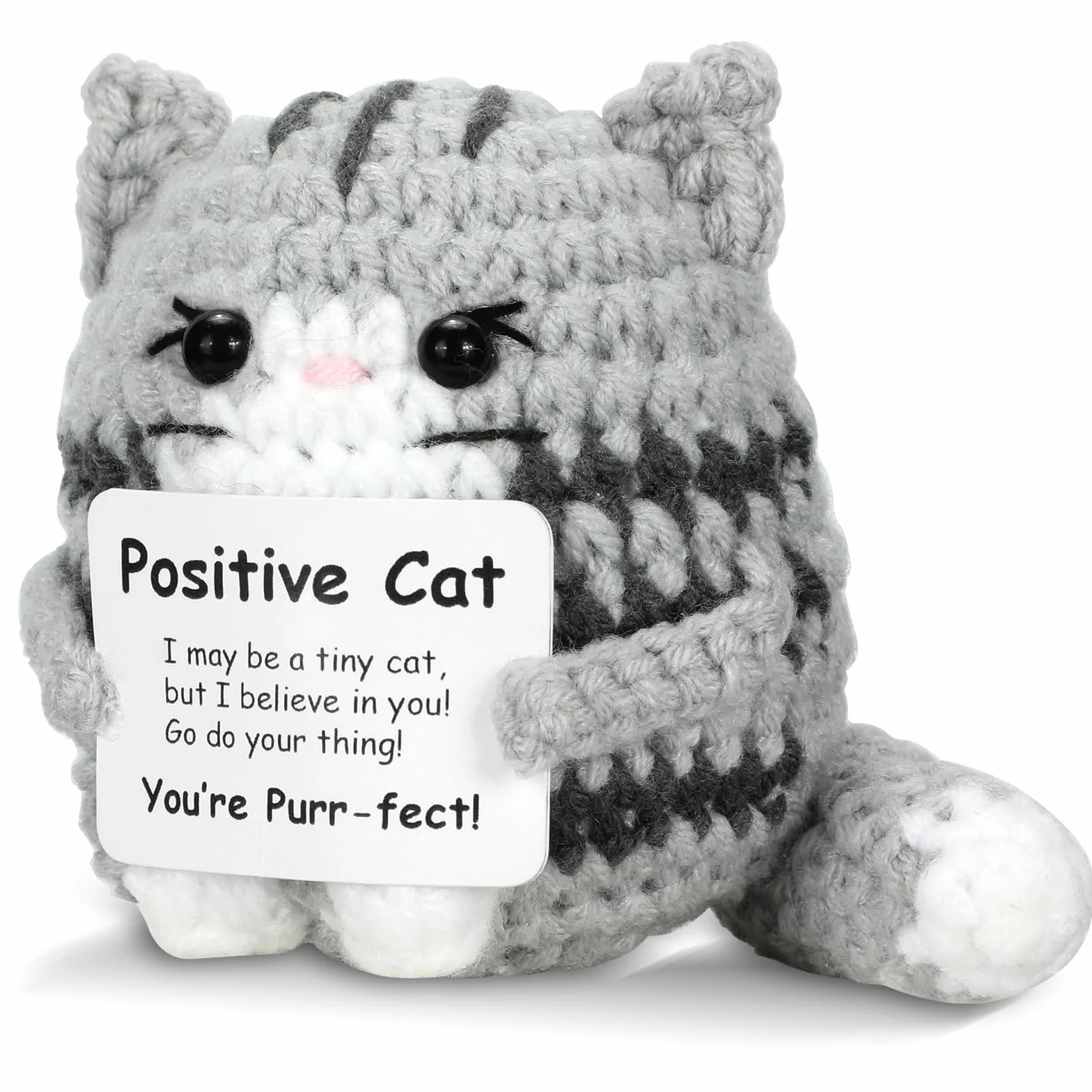 Lilbitty Kleine gehäkelte Positive Katze – Poupée tricotée Faite à la Main avec Carte, Cadeau motivant au Crochet