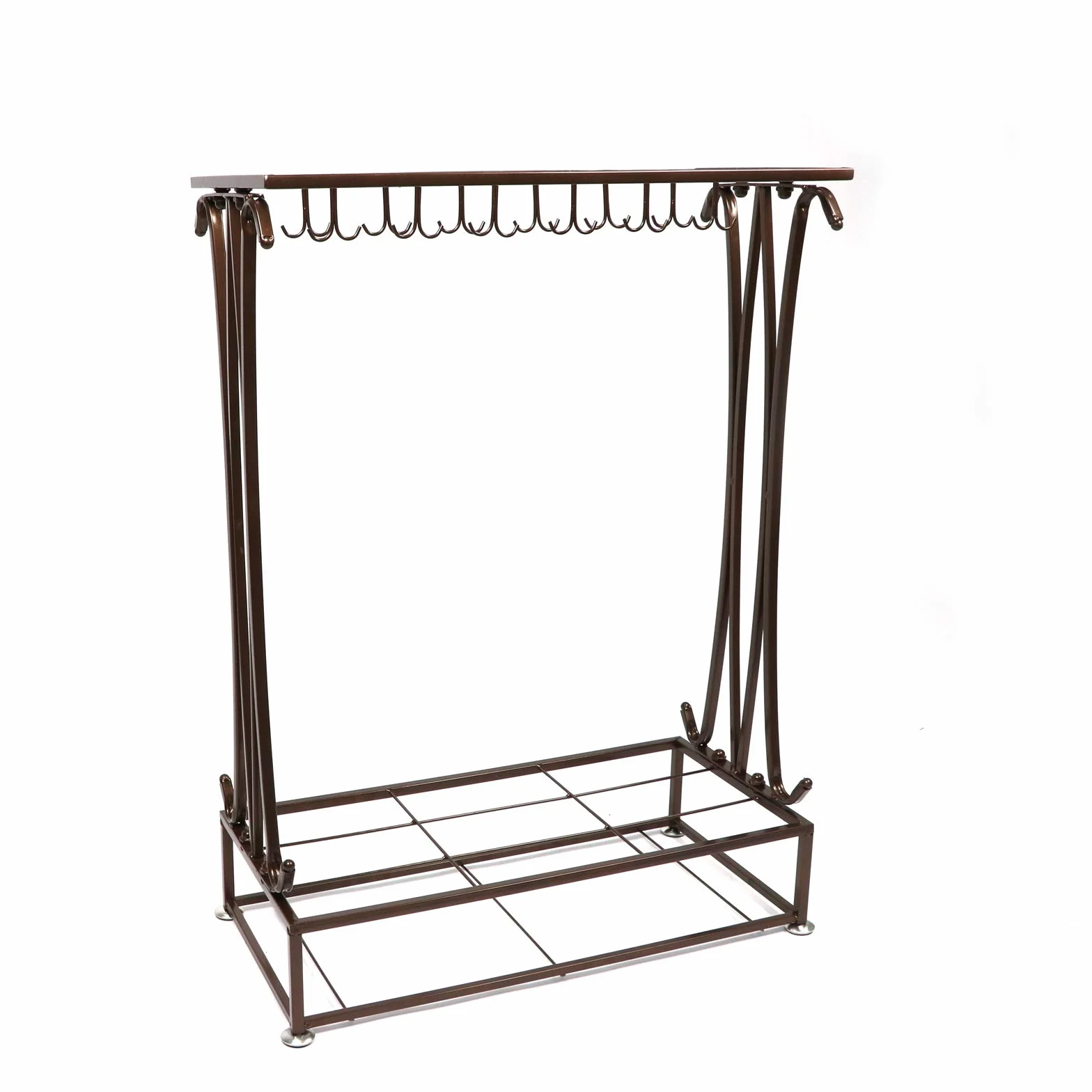 Porte-parapluie rectangulaire extra large en métal bronze 21 trous 24 crochets 70 x 50 x 24 cm
