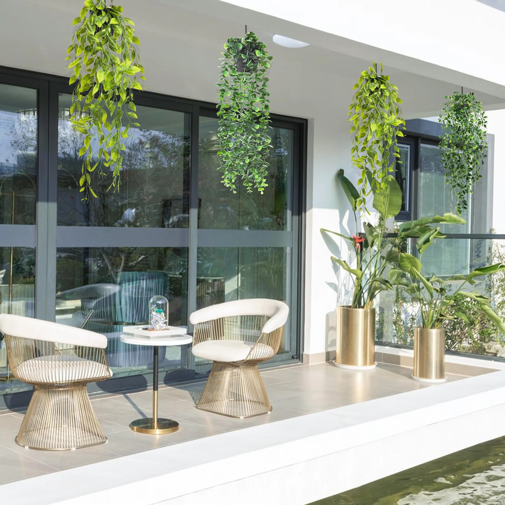 ROLLWAY 4Pcs Plantes Artificielles Tombantes avec Pot Fausse Plante Verte Suspendue Interieur
