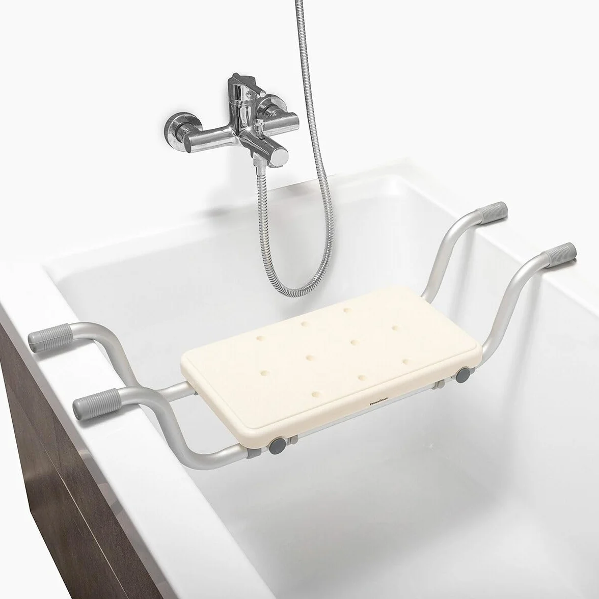 InnovaGoods Tabouret de Douche 2 en 1, Tabouret de Douche Extensible, Antidérapant, 2 Positions, Chaise de Douche pour Personnes âgées, Prise en Main Ferme, Blanc