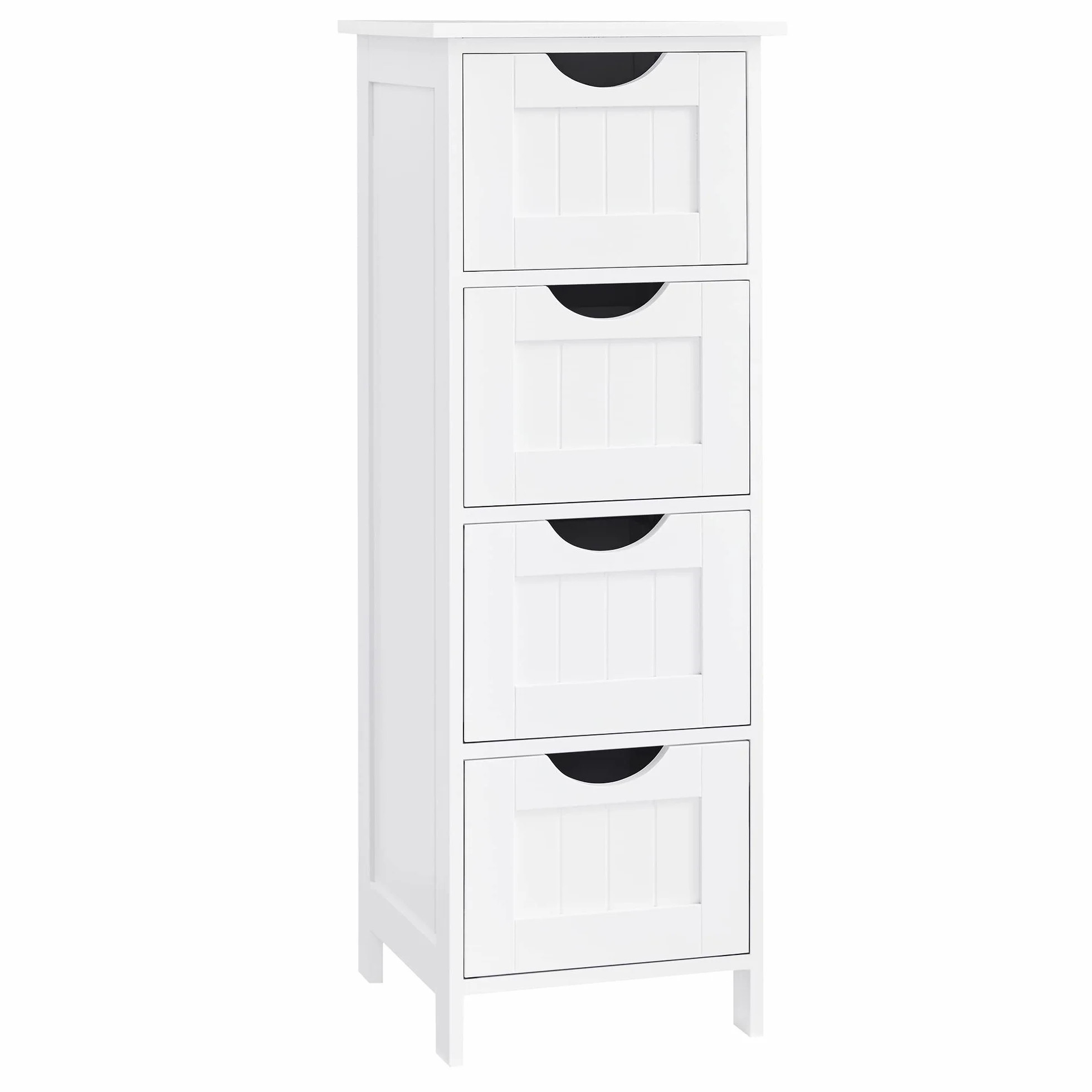 VASAGLE Meuble de Salle de Bain, Armoire sur Pied, avec 4 Tiroirs, 30 x 30 x 82 cm, pour Salon, Salle à Manger, Cuisine, Style Moderne, Blanc LHC40W