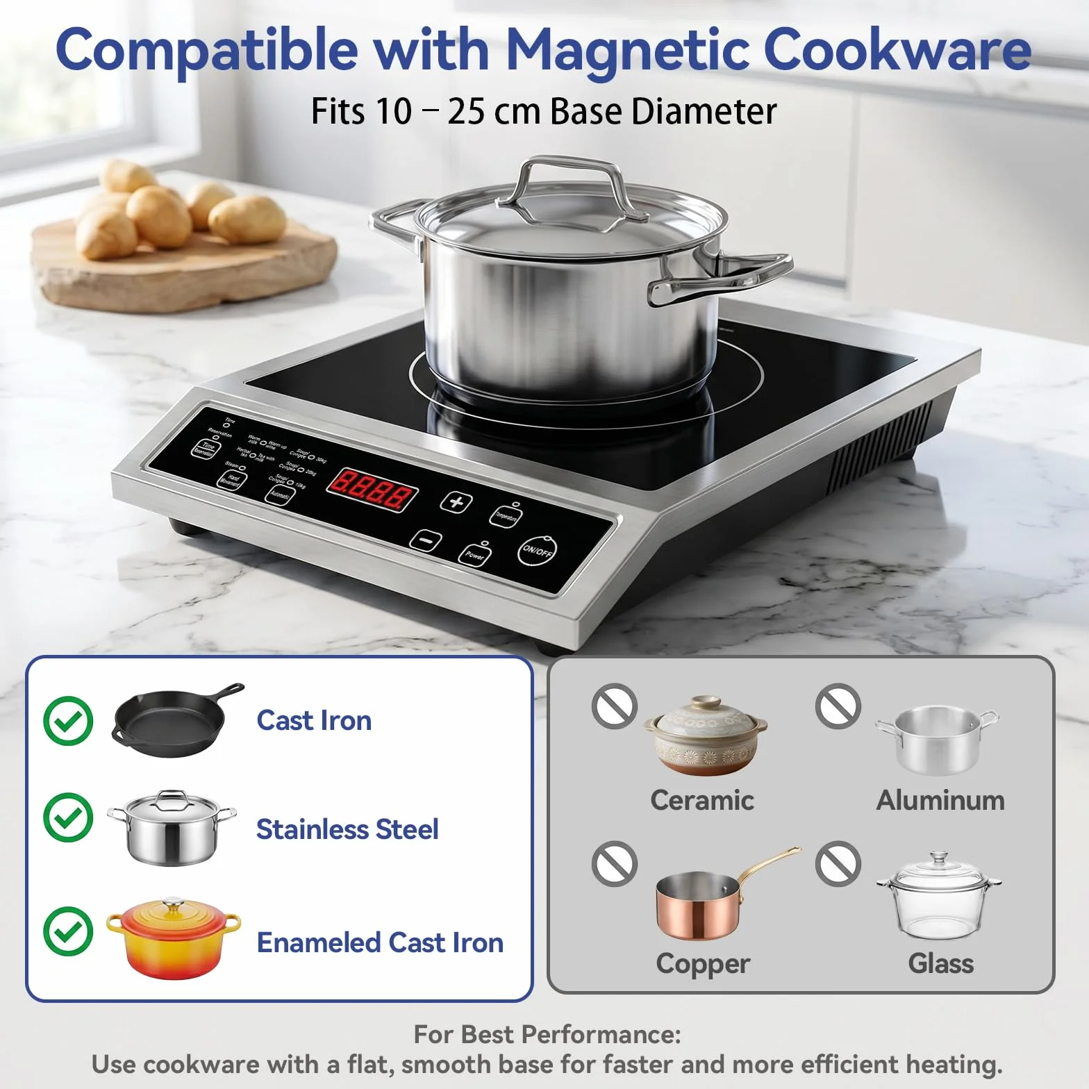Plaque à Induction 3500W Portable, Plaque Induction Simple avec Commande Tactile, 10 Niveaux de Puissance et Température, Minuterie 4 Heures, Usage Professionnel