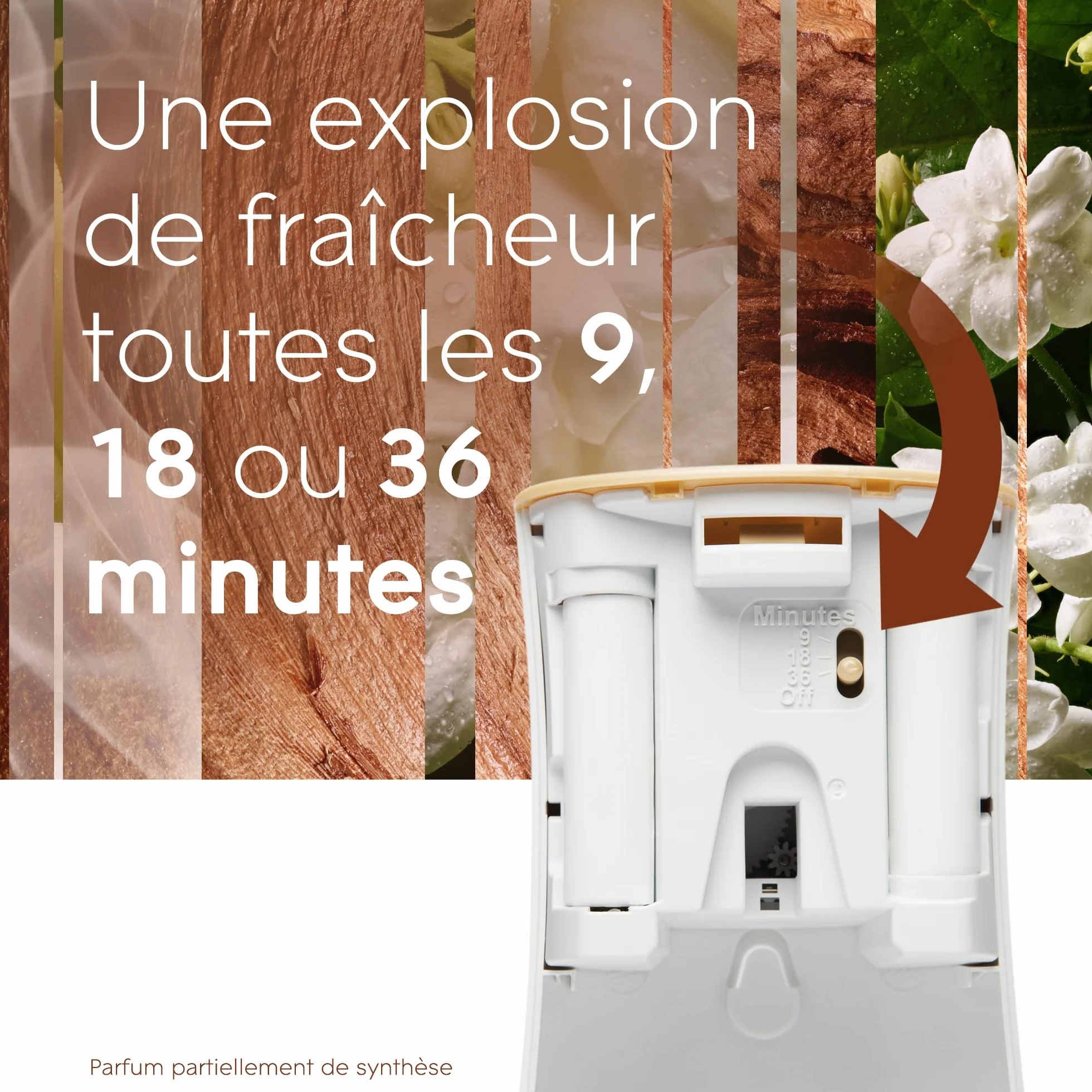 Glade Automatic Spray Diffuseur Infusé Aux Huiles Essentielles Sensual Sandalwood et Jasmine 1 Diffuseur et 1 Recharge