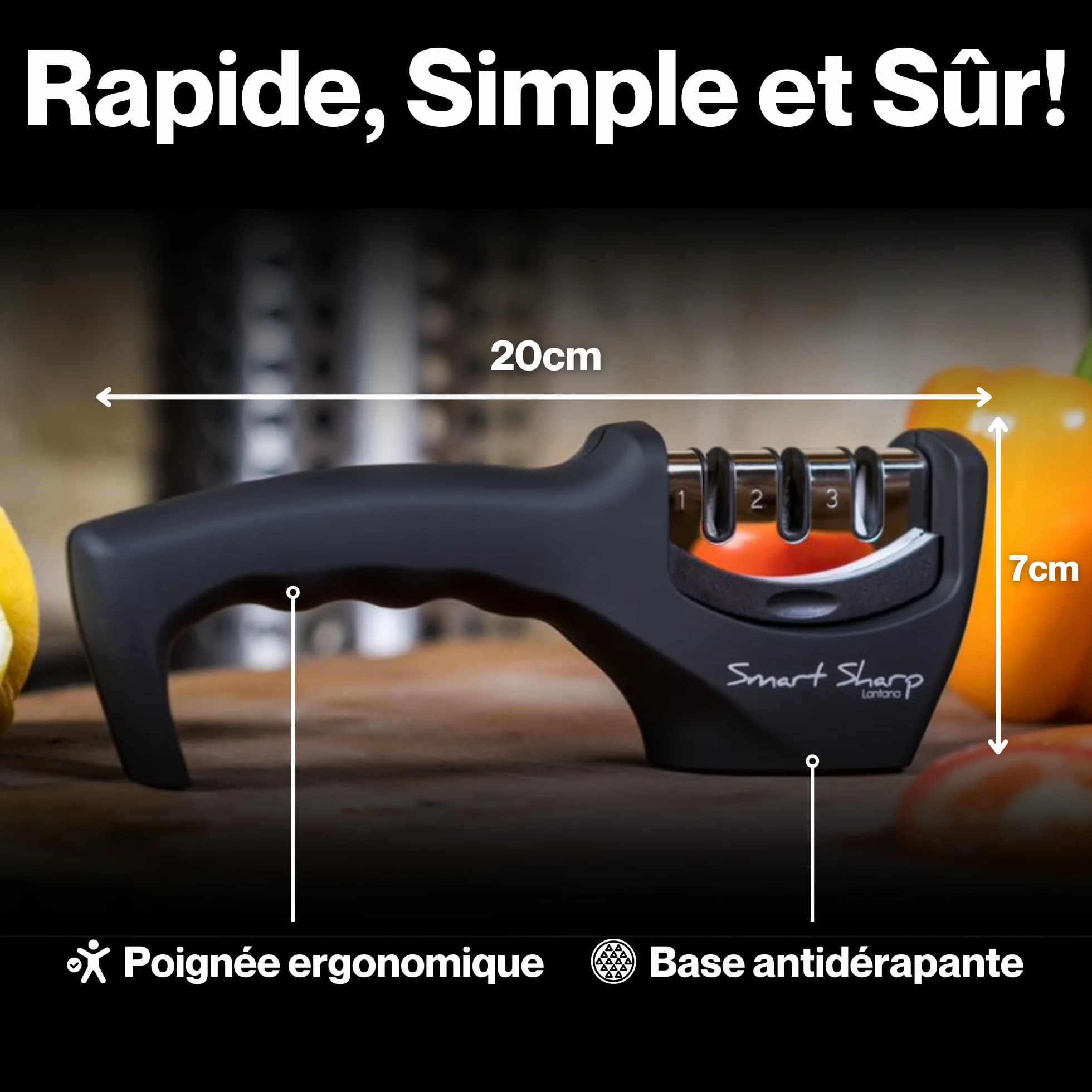 Aiguiseur à couteaux de cuisine Smart Sharp 3 phases Lantana - pierre céramique carbure tungstène diamant