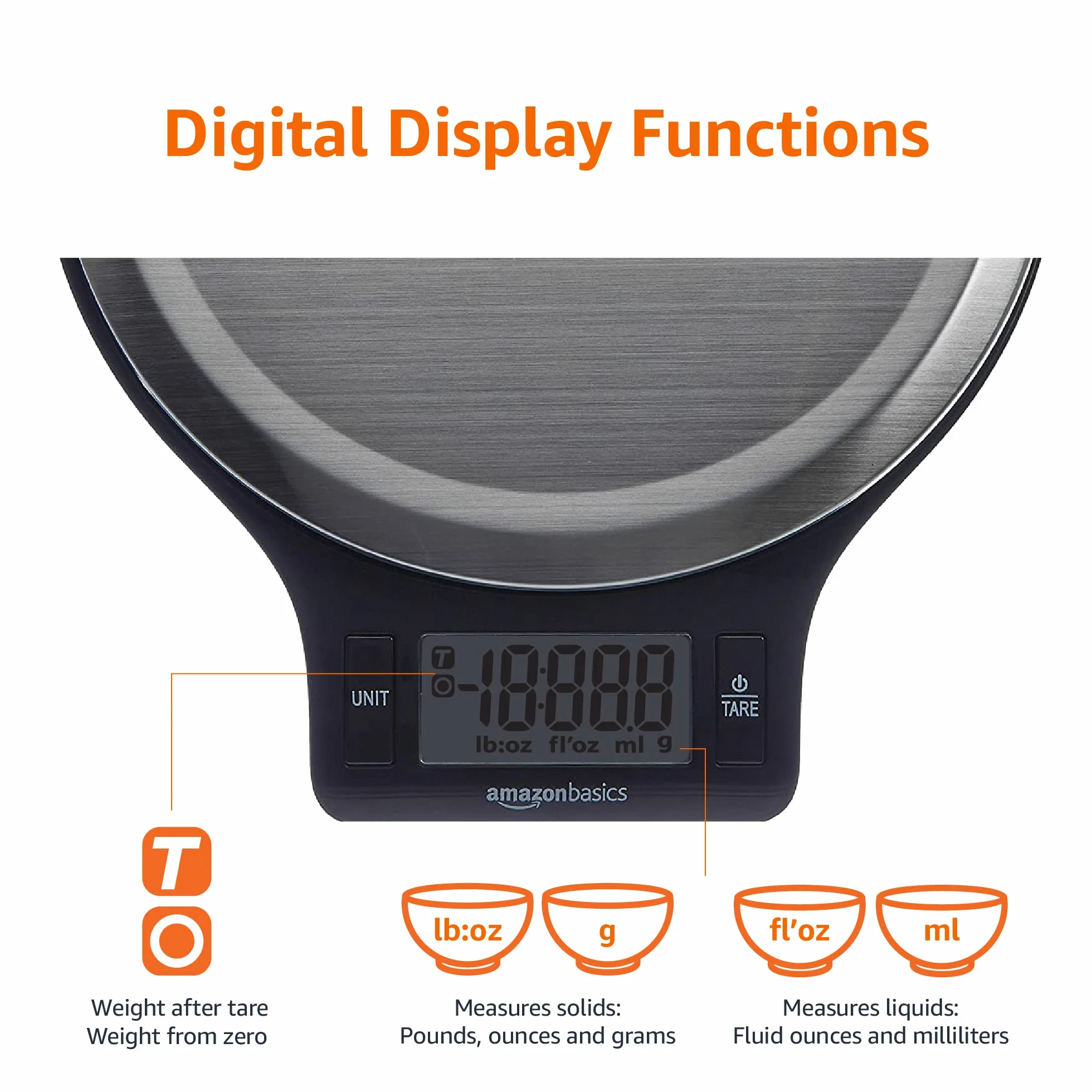 Amazon Basics Balance de cuisine numérique acier inoxydable affichage LCD Noir