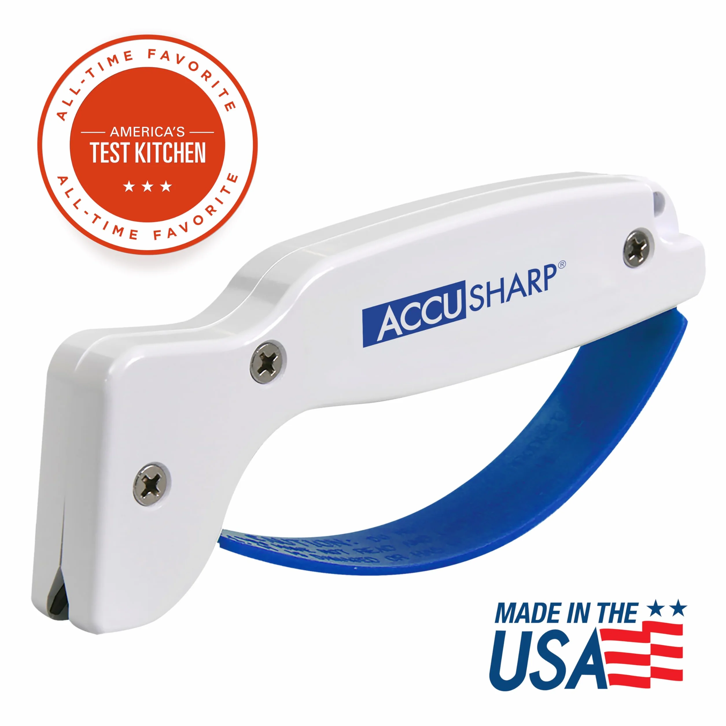 ACCUSHARP Aiguiseur de Couteaux Ergonomique Compact Facile à Utiliser pour Couteaux Droits et Dentelés Blanc