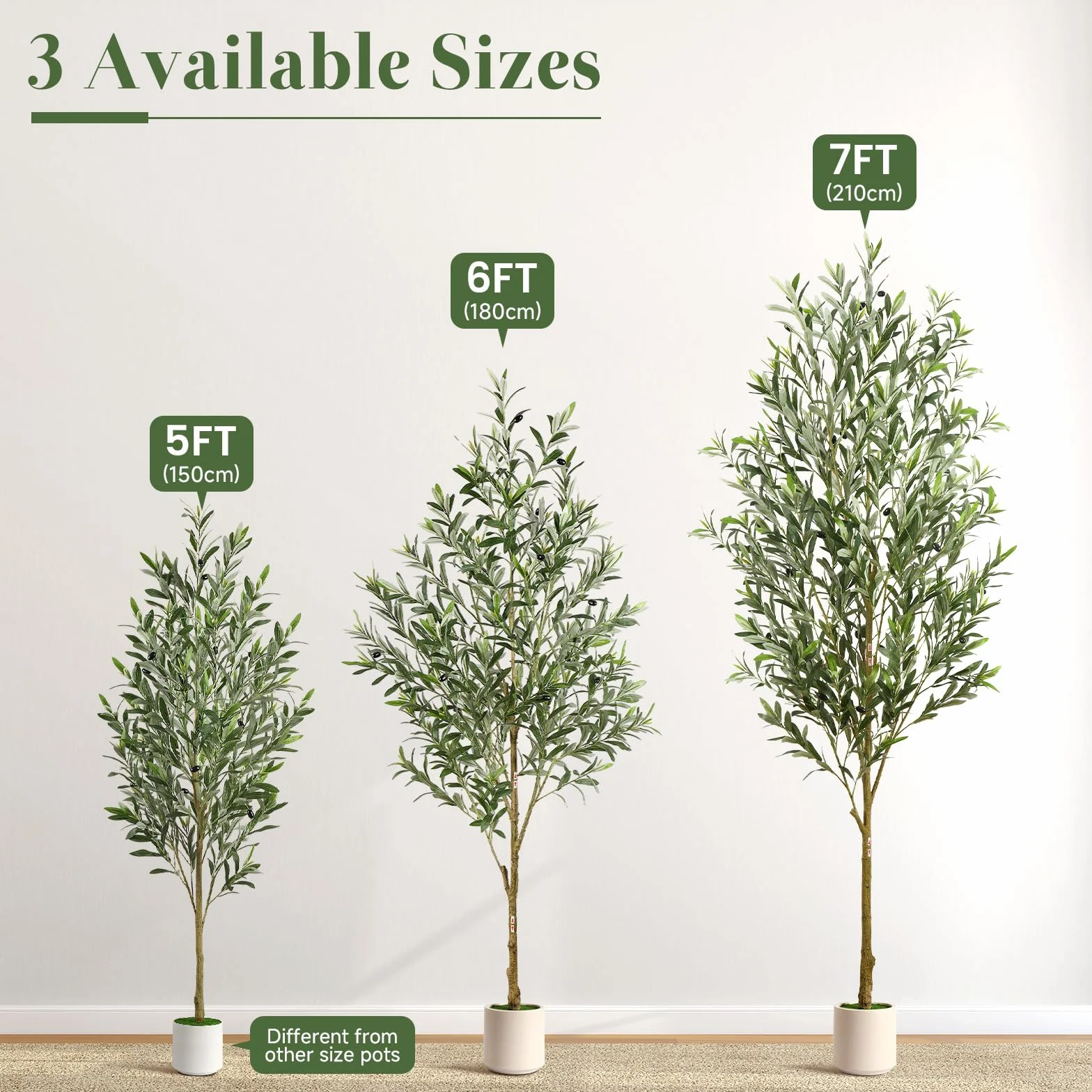 Olivier Artificiel 180cm en Pot Blanc, Arbre Artificiel Intérieur Extérieur, Plante Verte Décoration Maison