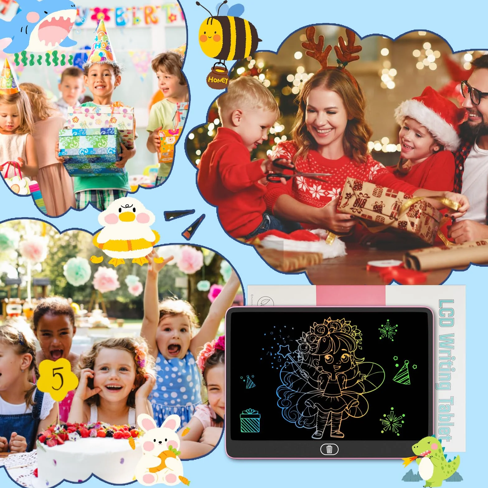 Electight Tablette d'écriture LCD Colorée 16 Pouces, Tablette Graphique Enfants, Jouet Éducatif - Bleu