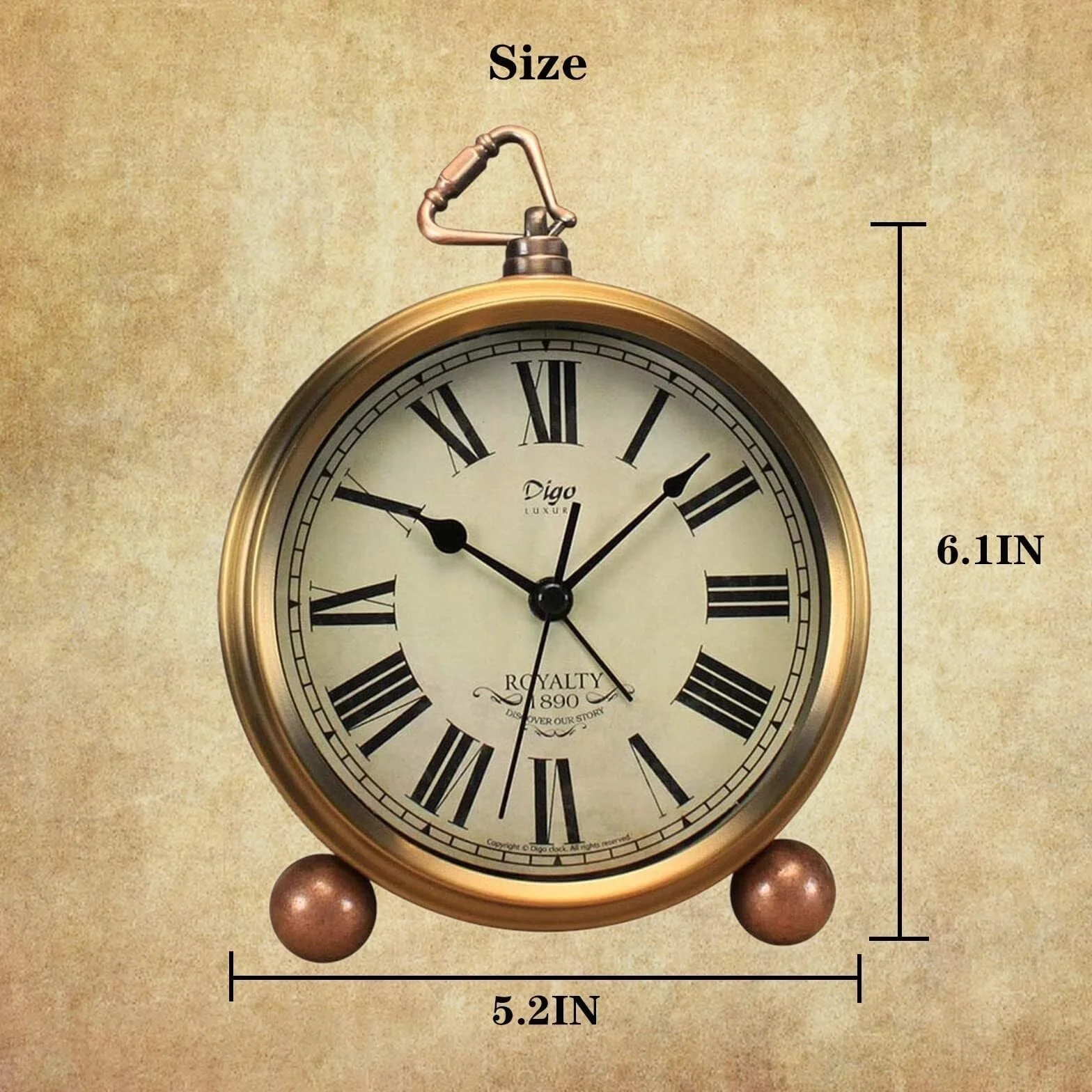 Pendule Cheminée Horloge de Table dorée rétro sans tic-tac, réveil Bureau décoration intérieure
