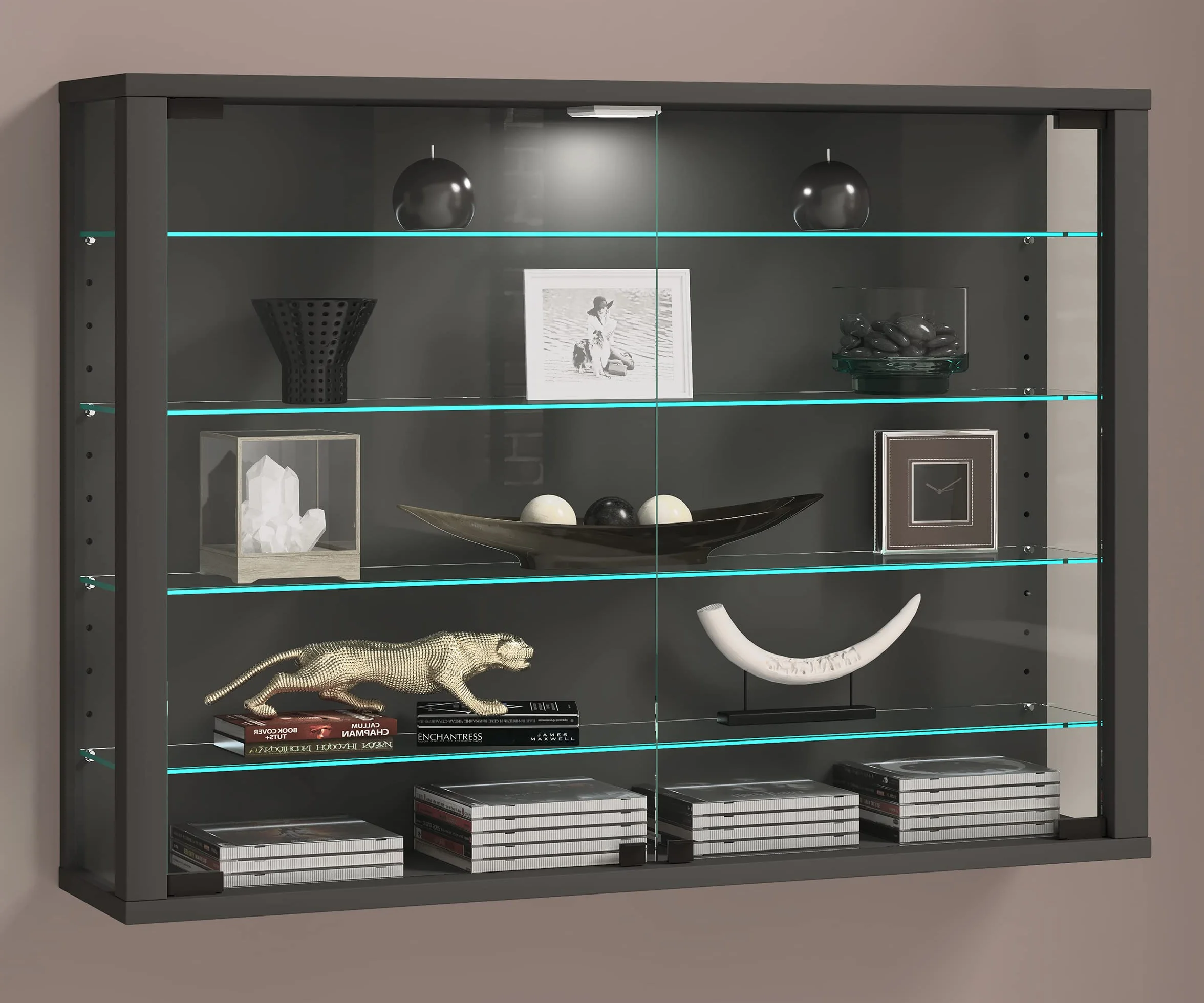 VCM Vitrine Murale en Verre Suspendue Vitrosa L Anthracite
