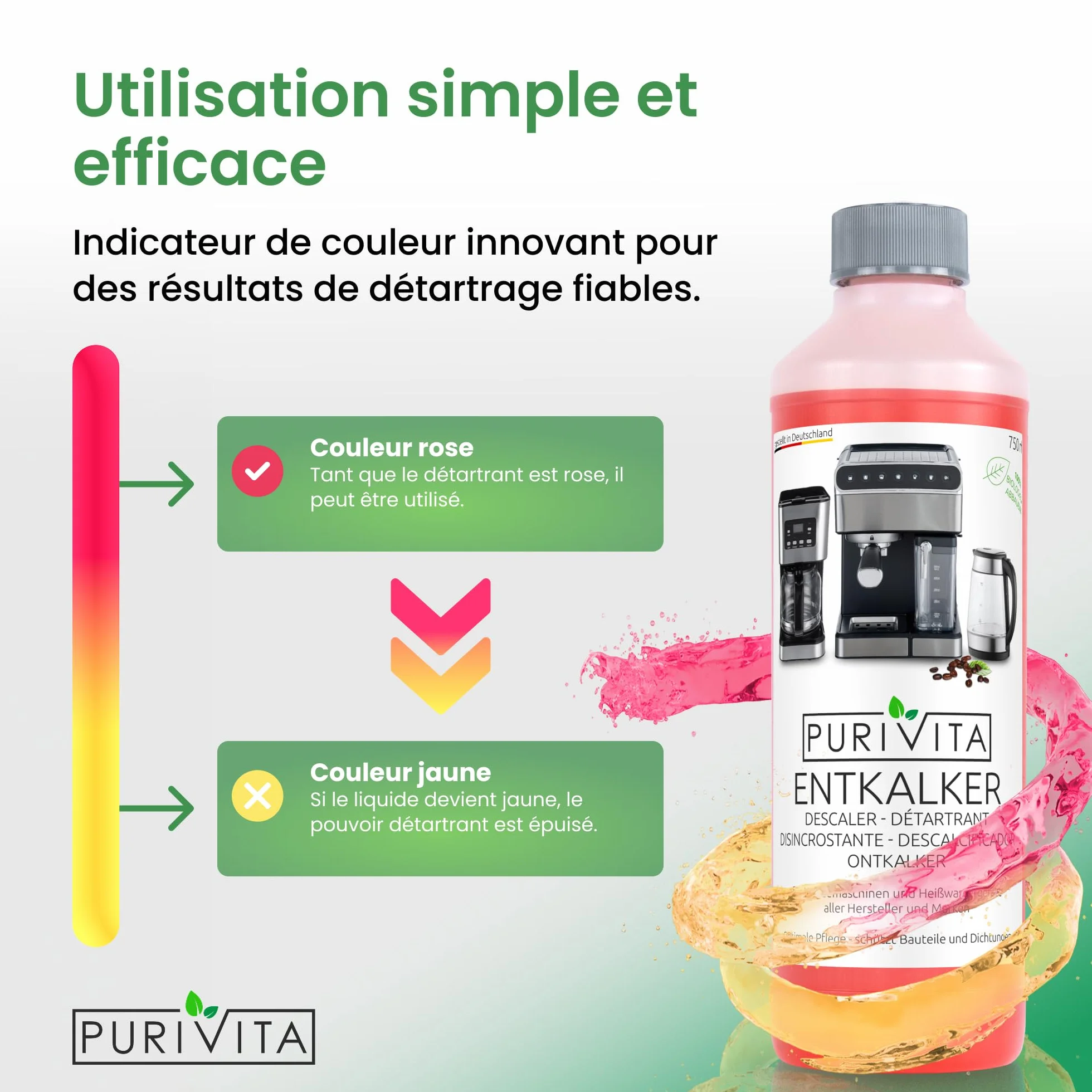 PURIVITA® Détartrant Machine à Café 500ML Anti Calcaire Compatibilité Universelle Anticalcaire