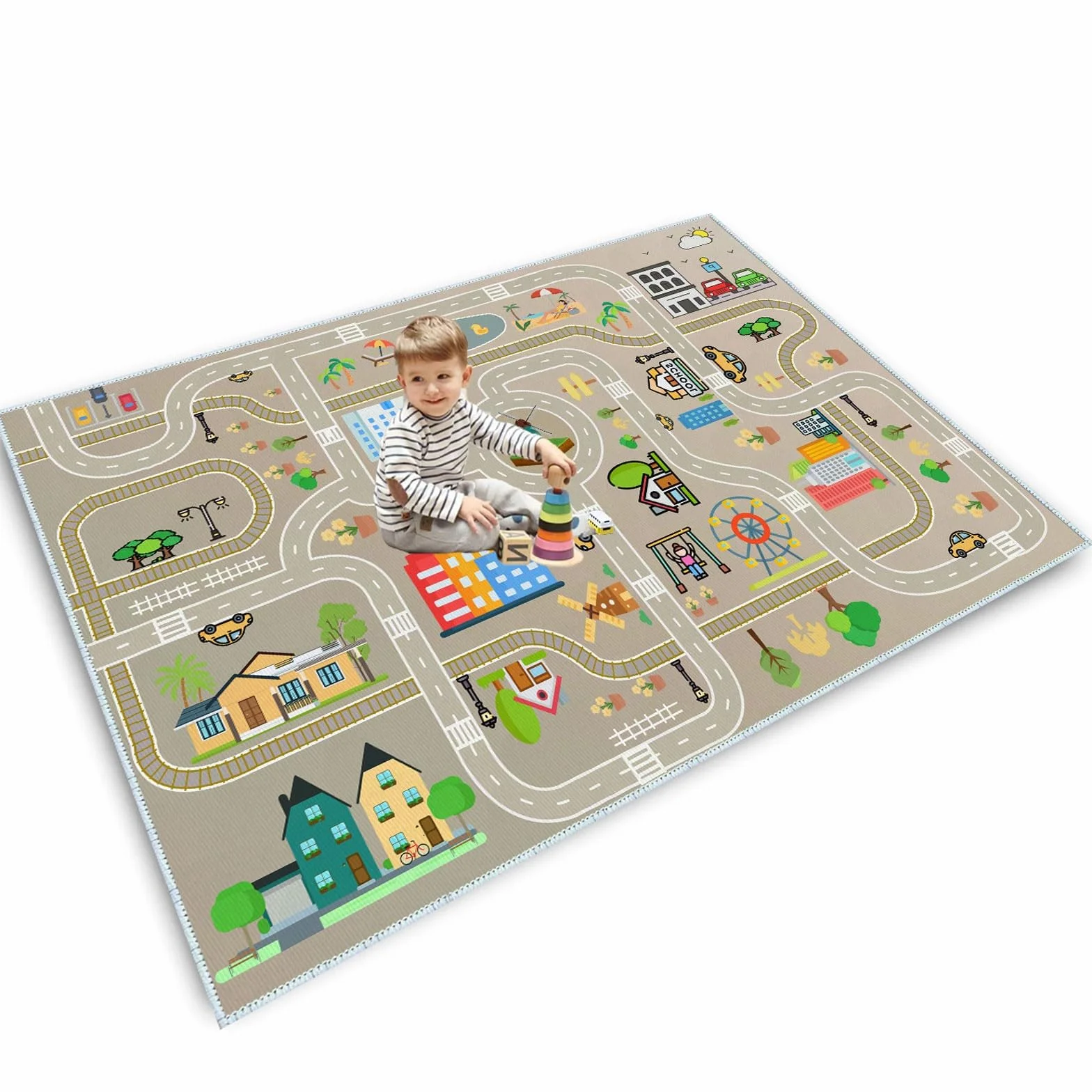 Tapis de jeu route pour enfants 80 x 120 cm