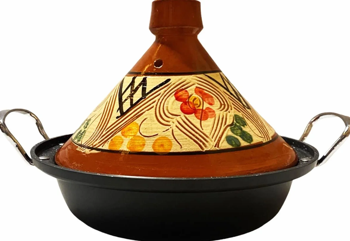 Tajine en céramique et fonte en aluminium adapté à l'induction | Poignées | Convient pour 4-8 personnes | Ø 30 cm