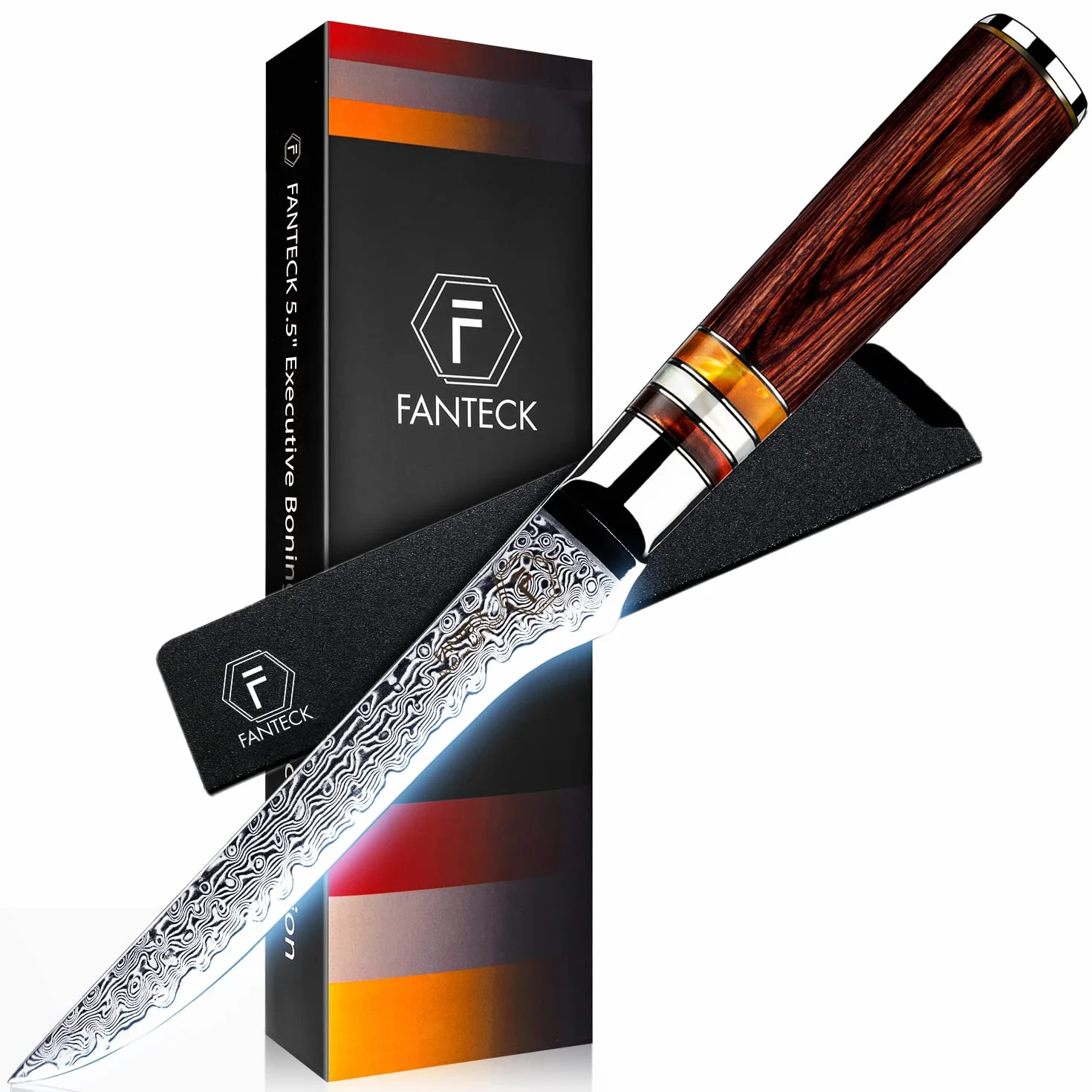 Fanteck Couteau de cuisine professionnel à 67 couches en acier damassé, manche ergonomique 14 cm