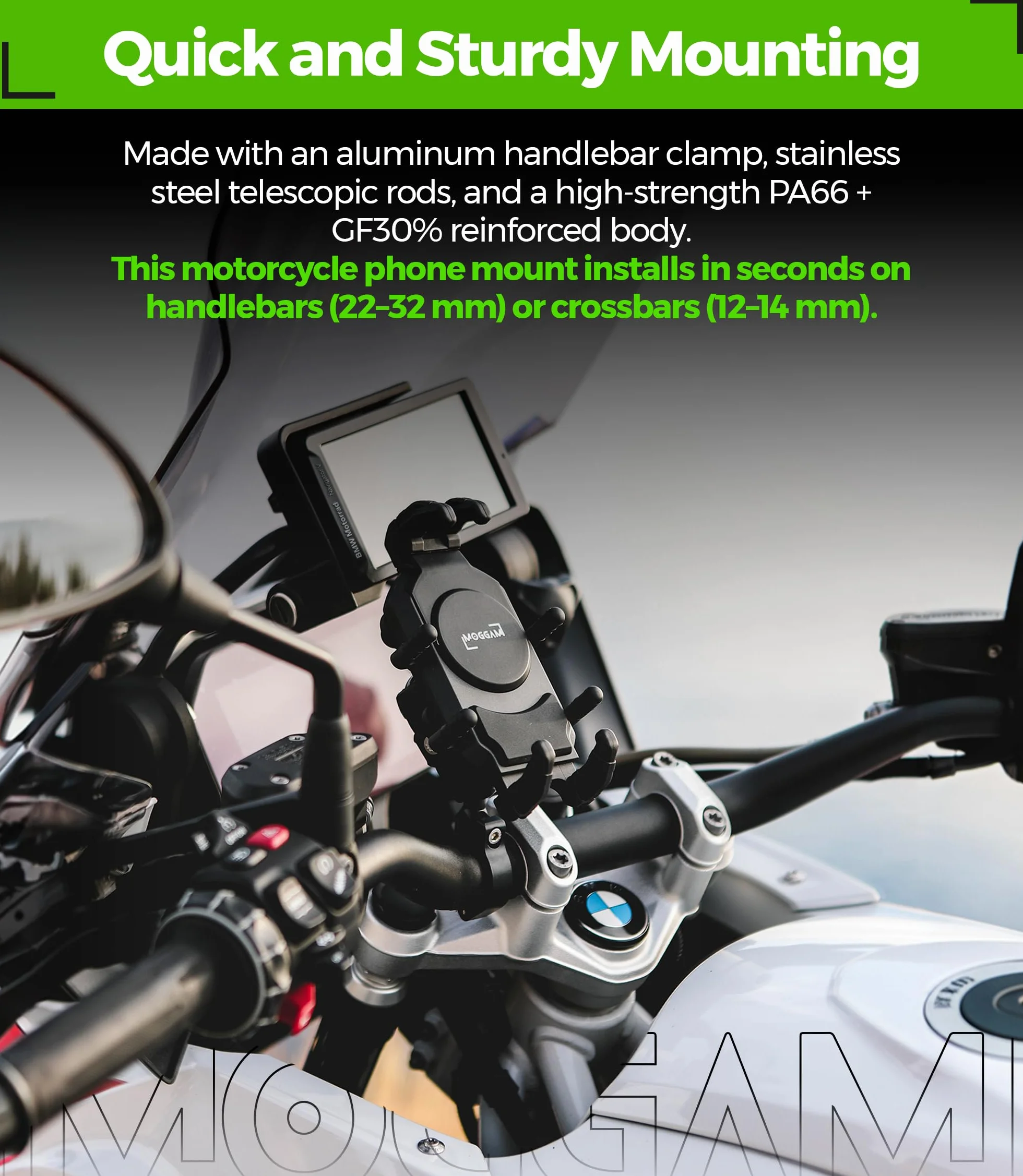 Uchwyt na Telefon do Motocykla Ultrabtrwały【Zabezpieczenie przed kradzieżą i podwójny system antywibracyjny】 Uchwyt Telefonu do Roweru 5,4–7,2" i Smartfonów Wytrzymałych 【Regulowane Ramię 360°】