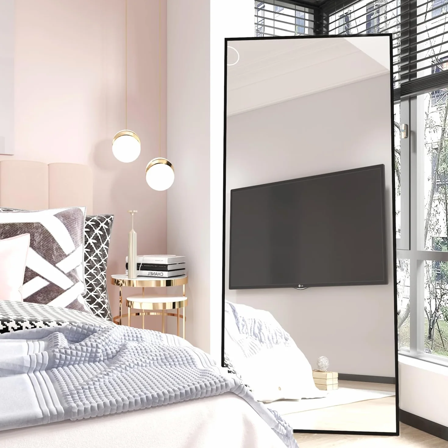 Miroir Pleine Longueur 165 x 60 cm Grand Miroir Rectangulaire Noir pour Chambre à Coucher, Salon, Debout ou Appuyé Contre Le Mur Cadre en Alliage d'aluminium