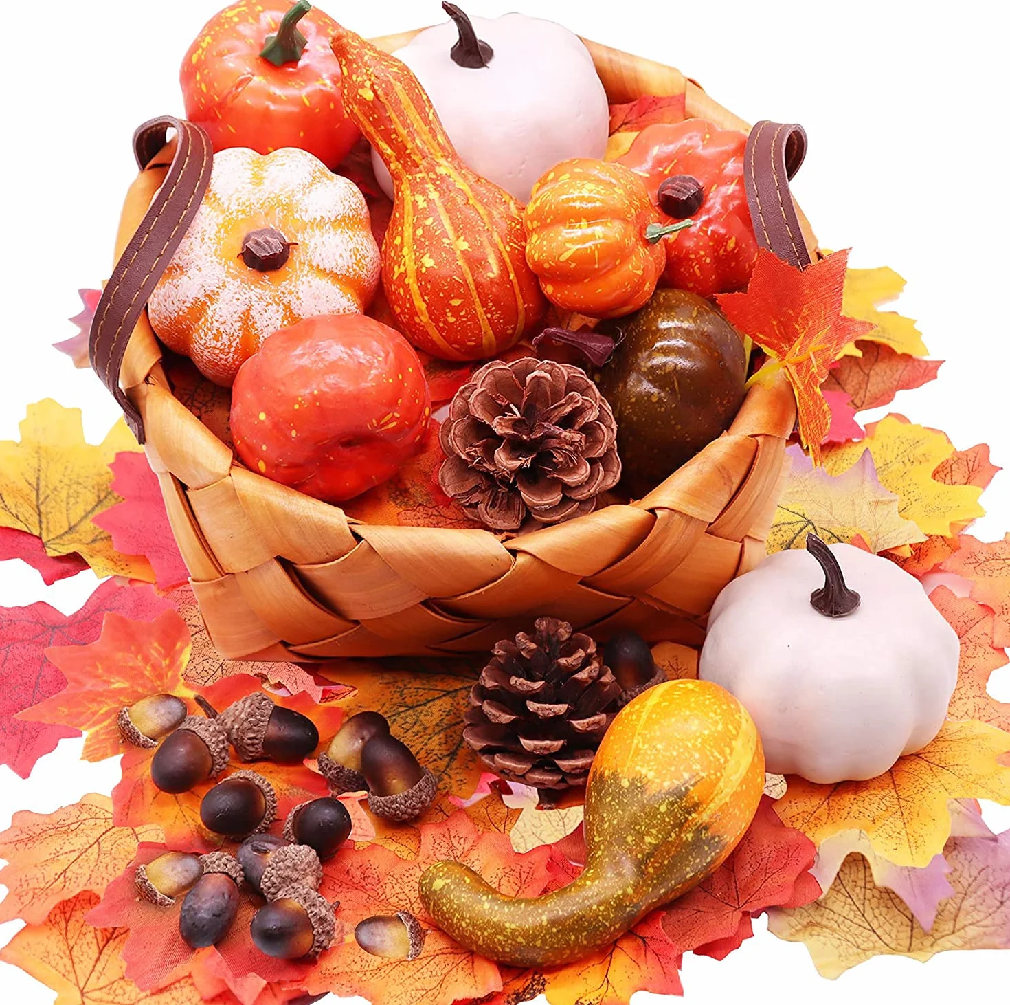 126 Pièces Décorations Automne Citrouille Artificielle Halloween Extérieur Intérieur Table Feuille d'Érable Cônes de Pin Thanksgiving