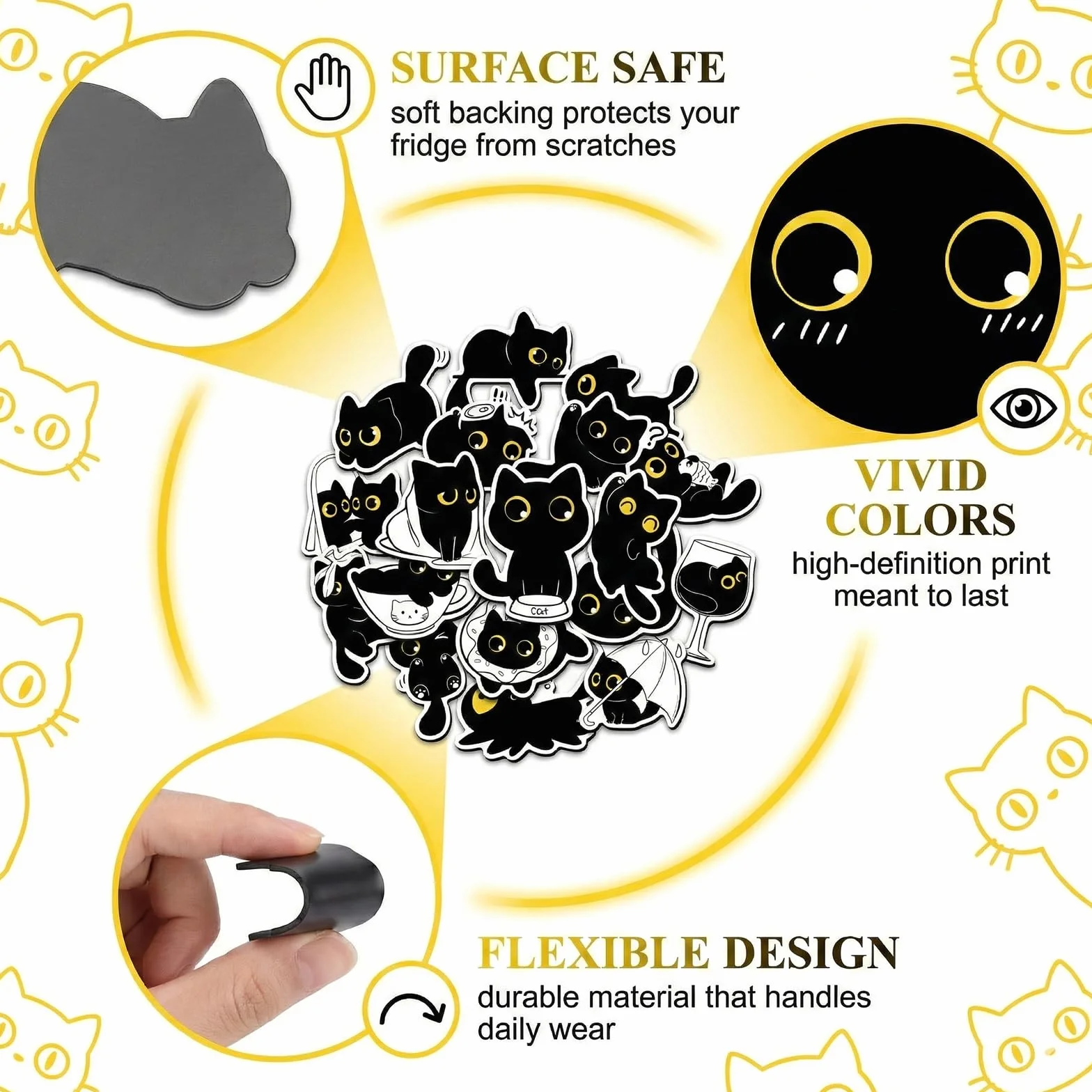 Lot de 20 Aimants Frigo Chat Noir 3D pour Décoration Frigo Tableau Magnétique