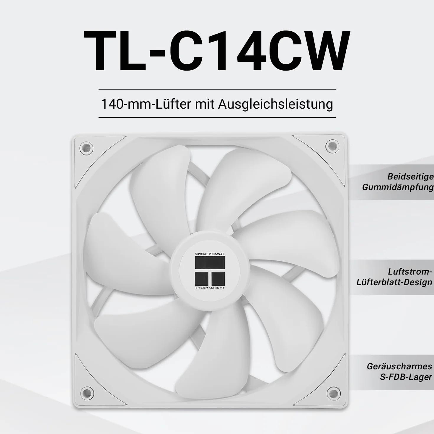 THERMALRIGHT TL-C14CW Wentylator CPU PWM o wysokiej wydajności, wentylator obudowy komputera, 1500 obr./min, wentylator CPU, kompatybilny z komputerem stacjonarnym (140 mm, biały)
