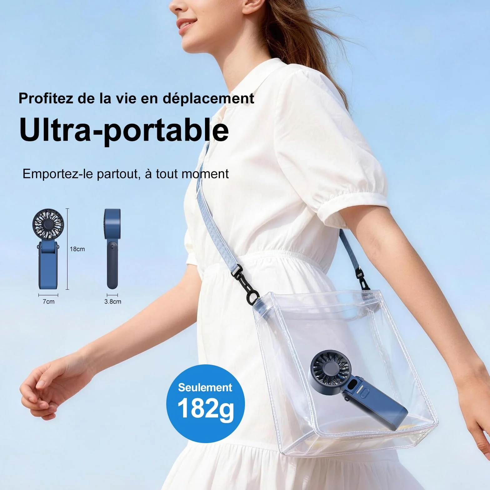 Ventilateur Portable Rechargeable USB Silencieux 4000 mAh Écran LED Pliable