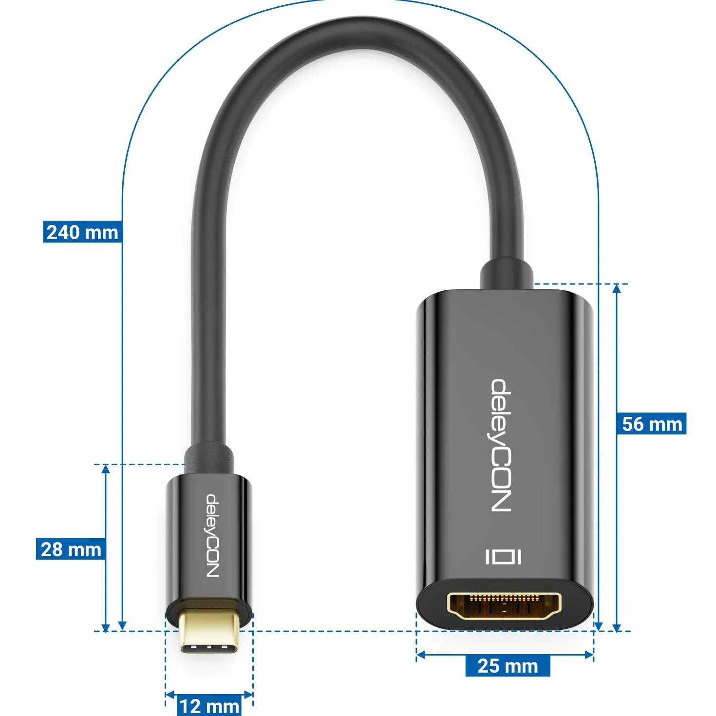 deleyCON 4K USB C do HDMI Adapter Kabel 4K@60Hz 2K@165Hz 144Hz 120Hz 60Hz HDR Thunderbolt 3/4 Konwerter Kompatybilny z Galaxy S24 S25 iPhone iPad MacBook Tablet Laptop Telefon Monitor