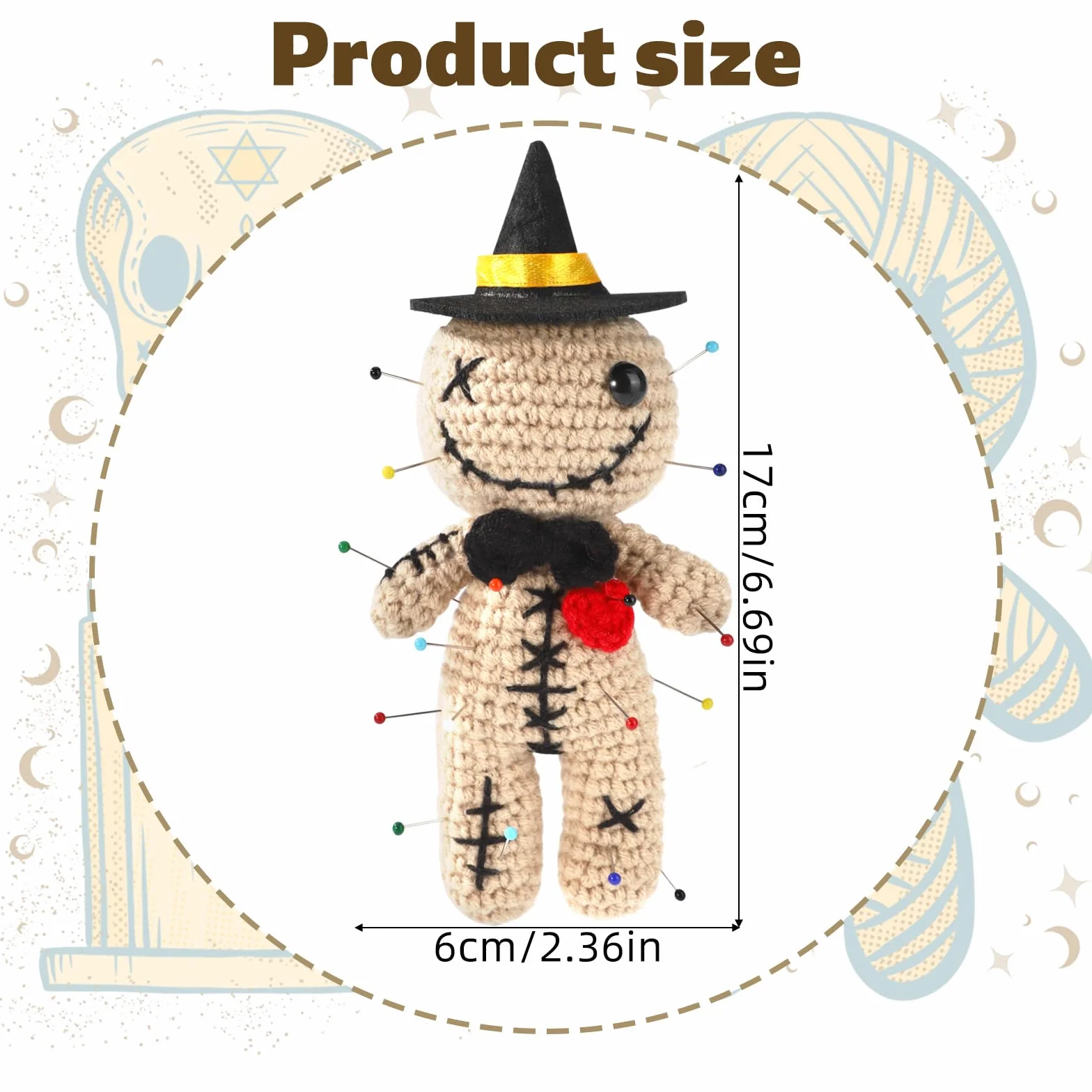 Poupée Vaudou Positive Wizard TOYMIS Amusante Crochet Épingles Jouet Tricoté Kaki Ornements Sorcellerie Décoration Halloween