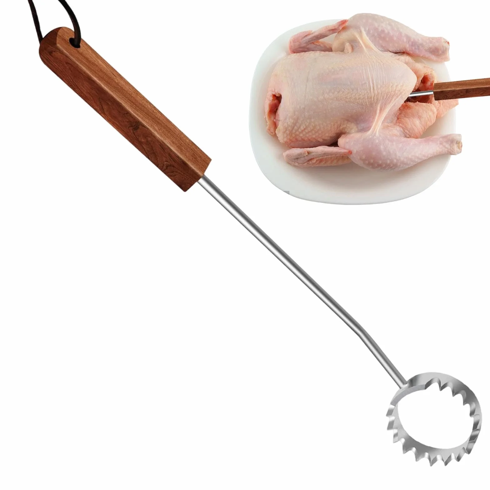 Grattoir à poumons en acier inoxydable avec manche en bois, équipement de boucherie