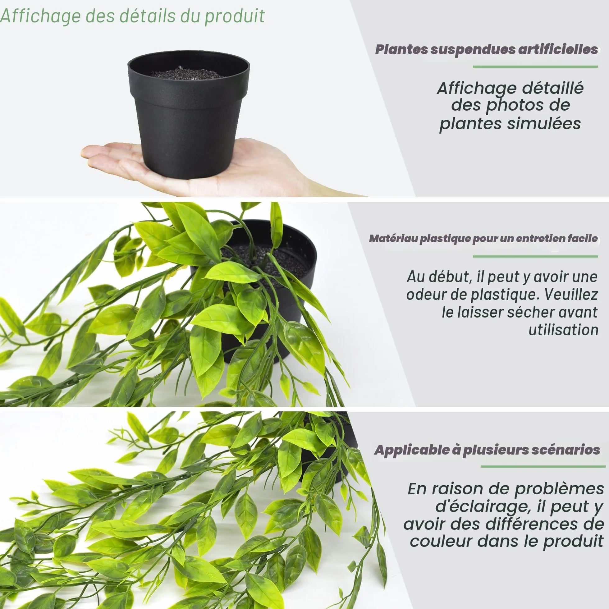 ROLLWAY 4Pcs Plantes Artificielles Tombantes avec Pot Fausse Plante Verte Suspendue Interieur