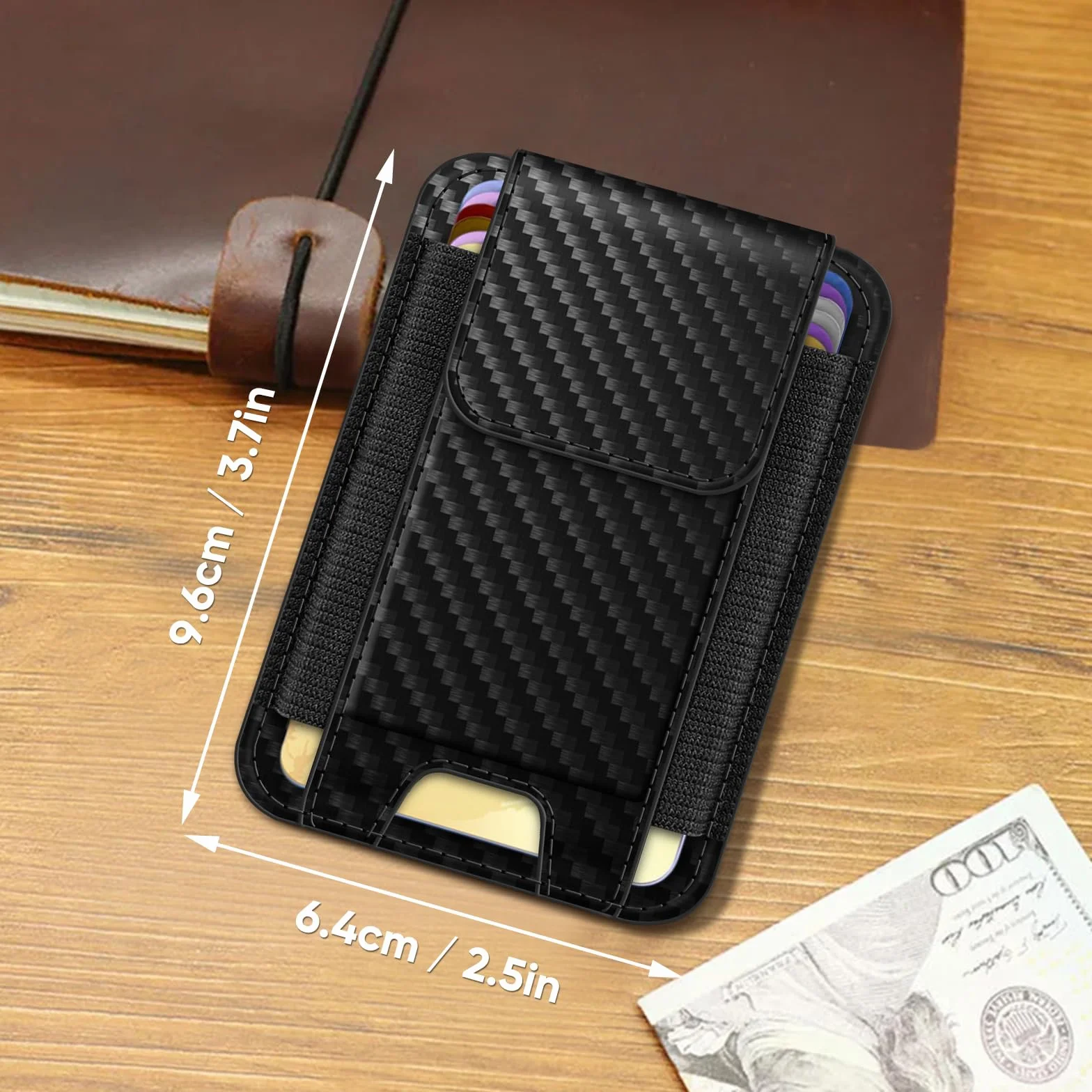 CaseBot Magsafe Wallet magnetyczny uchwyt na karty iPhone 16/15/14/13/12, pasuje do 6 kart, bezpieczne blokowanie RFID, smukły portfel na karty kredytowe dla kobiet i mężczyzn, włókno węglowe