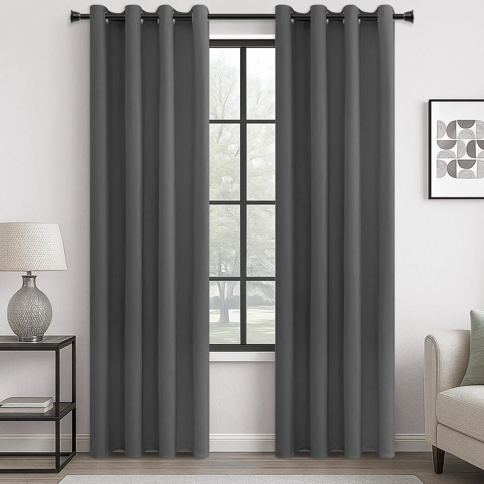 MRTREES Rideaux occultants isolation thermique œillets tissu doux Gris foncé 167x183 cm Lot de 2