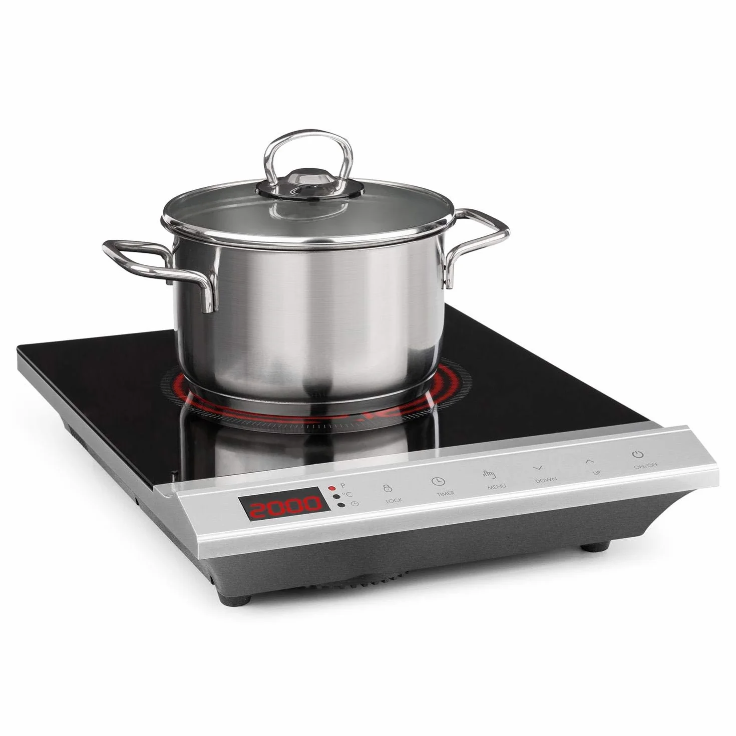 KLARSTEIN Mistercook - Plaque cuisson portable, Plaque de cuisson, vitrocéramique, 2000W, 8 réglages puissance et temp., écran LED, Minuterie, Sécurité enfants, Protection anti-surchauffe - Argent