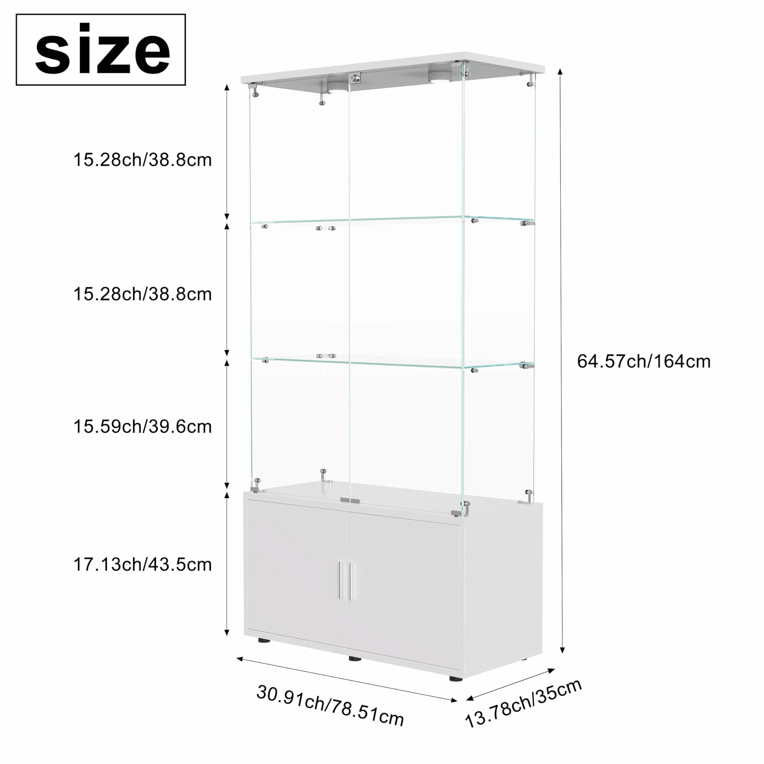 Vitrine en Verre, LED Meuble Vitrine, 3 Etages 4 Portes Vitrine Salon, Vitrines Exposition, Applicable Tous Scénarios Nécessitant Rangement Ambiance (Signal lumineux à déclenchement tactile (blanc))