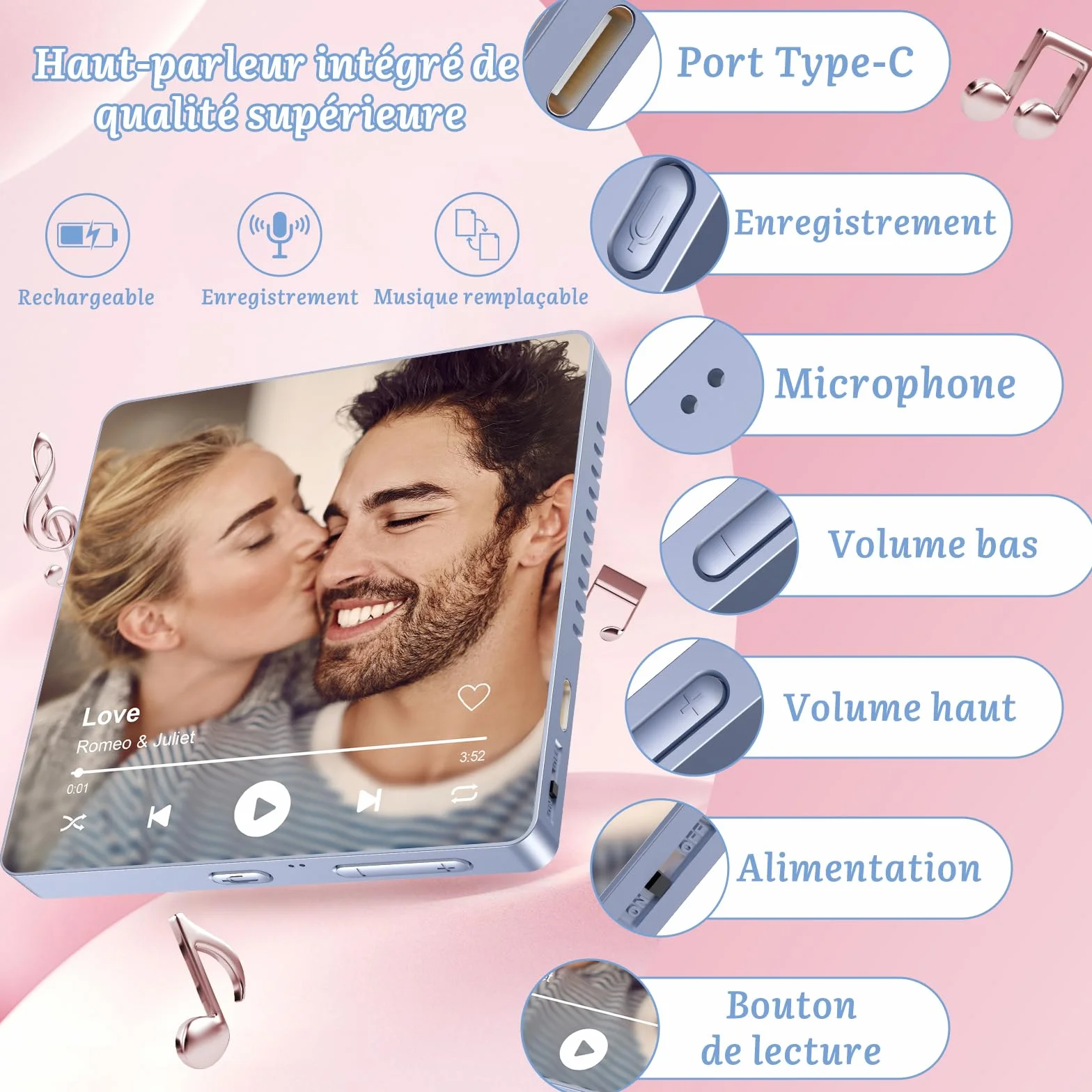 Aimant Musical Personnalisé Photo Rétro - Cadeau Saint Valentin Spotify Aimant Frigo
