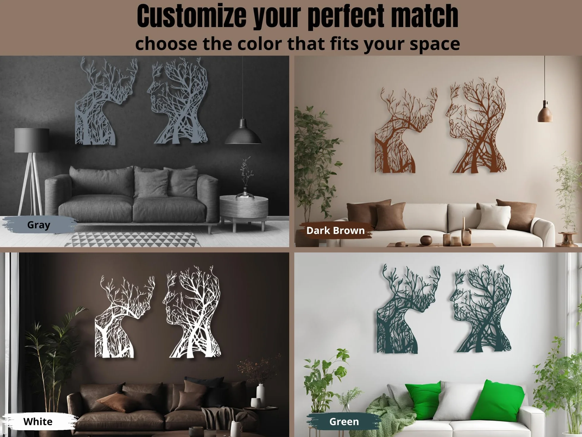 Vailla Arbre de Vie Tableau Décoration Murale 3D Triptyque Bois Visages 1